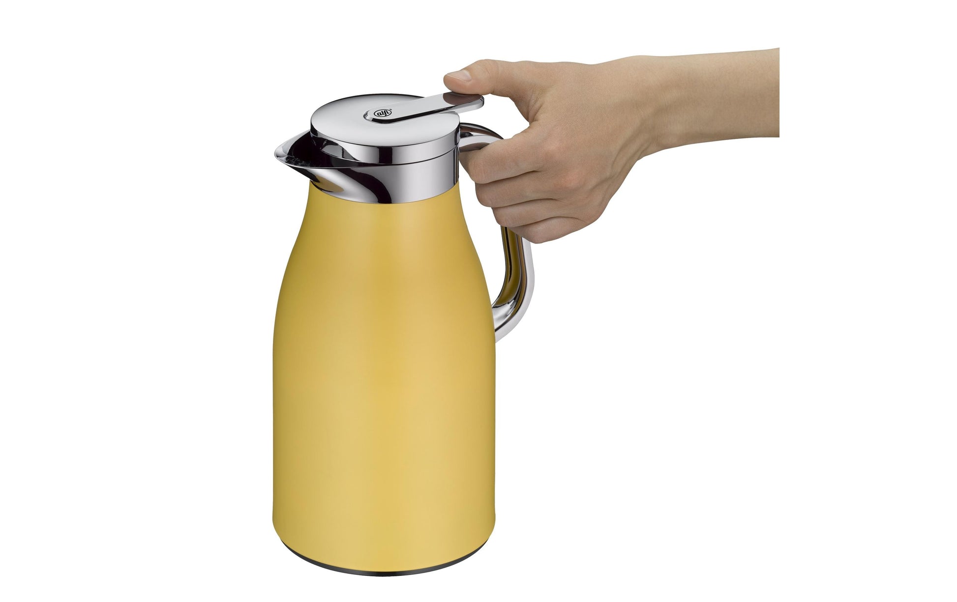 Alfi Thermoskanne Skyline – 1 l, H 21,5 cm, Edelstahl, Gelb, mit Deckel, vakuumisoliert, 12 h warm / 24 h kalt