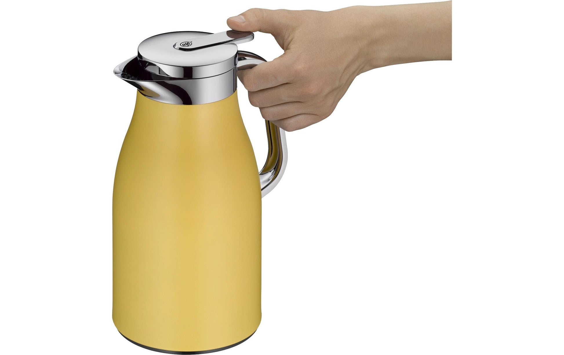 Alfi Thermoskanne Skyline – 1 l, H 21,5 cm, Edelstahl, Gelb, mit Deckel, vakuumisoliert, 12 h warm / 24 h kalt