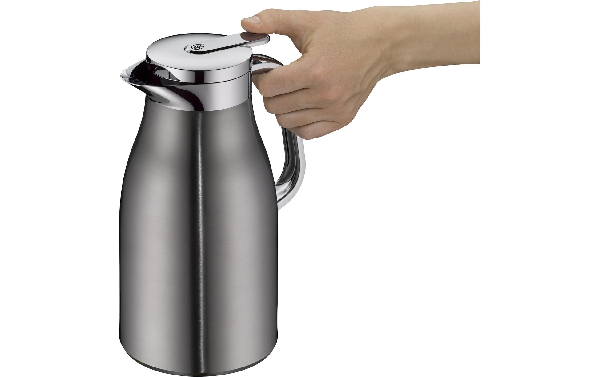 Alfi Thermoskanne Skyline – 1 l, H 21,5 cm, Edelstahl, Grau, mit Deckel, vakuum-isoliert