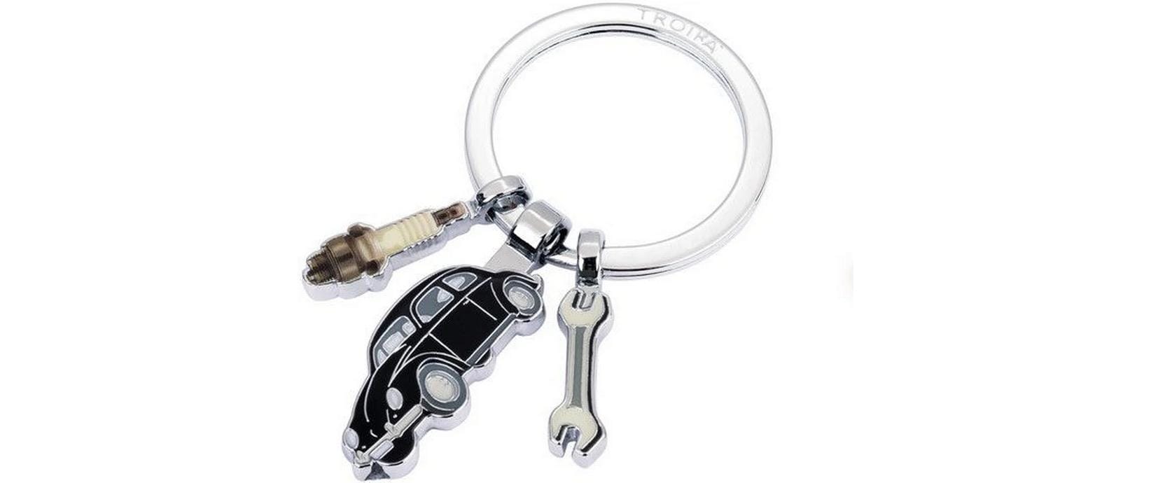 TROIKA Schlüsselanhänger VW Beetle – Metall, Schwarz/Silber, 40 × 67 mm