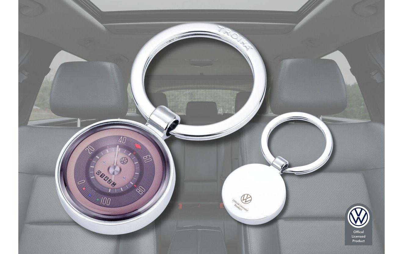 TROIKA Schlüsselanhänger VW Retro Tacho – Metall, Silber, 35 × 67 × 7 mm