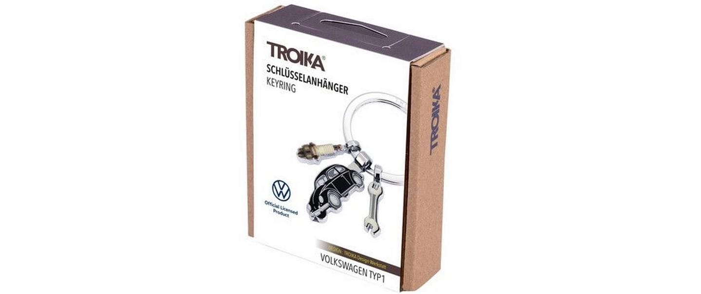 TROIKA Schlüsselanhänger VW Beetle – Metall, Schwarz/Silber, 40 × 67 mm