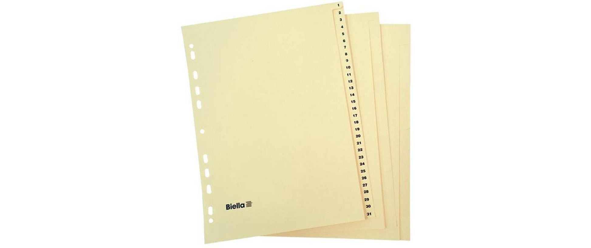 Biella Register – A4, 24-teilig, Papier, gelb, unbedruckt, 11-fach gelocht