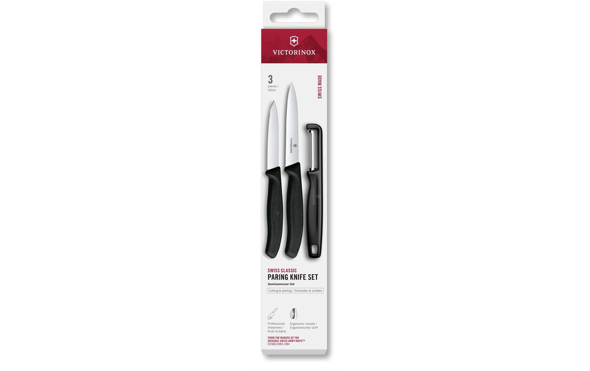 Victorinox 3-teiliges Messerset, Klingen 8/10 cm, Edelstahl, Griff Polypropylen (PP), Schwarz