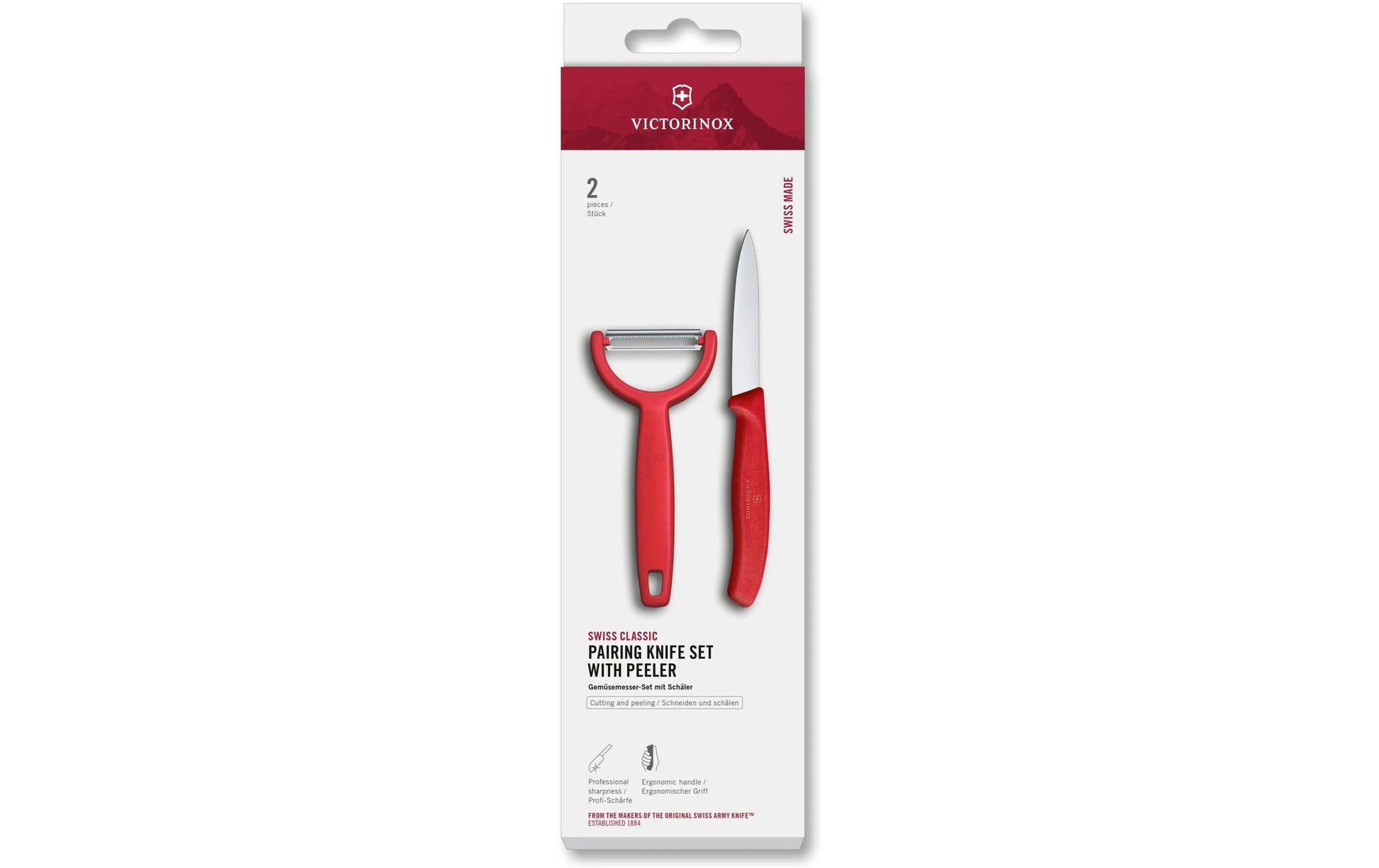 Victorinox 2-teiliges Messerset, 8 cm Klinge, Edelstahl, Polypropylen (PP) Griff, Rot
