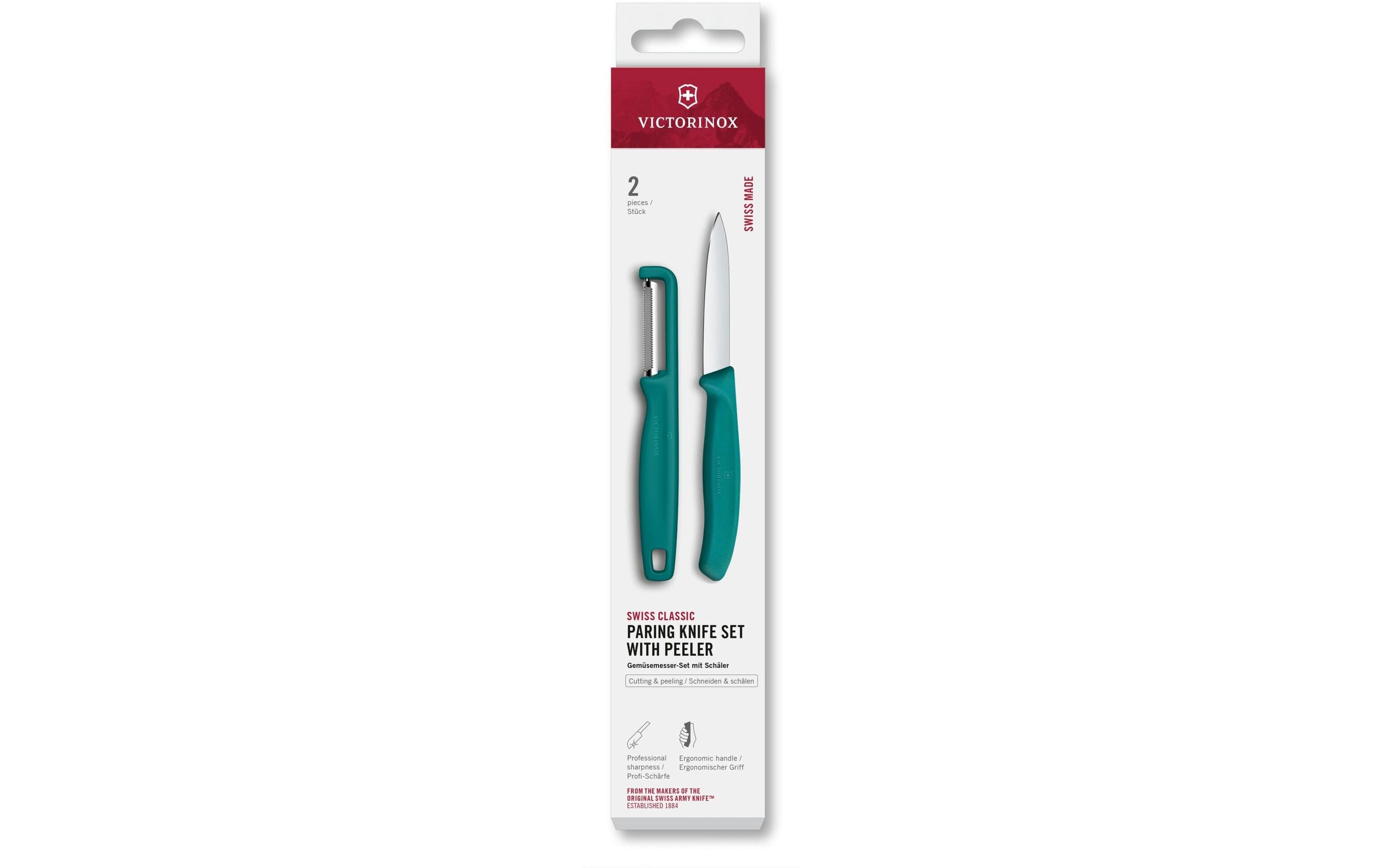 Victorinox 2-teiliges Messerset, 8 cm Klingen, Edelstahl/Polypropylen (PP), Grün