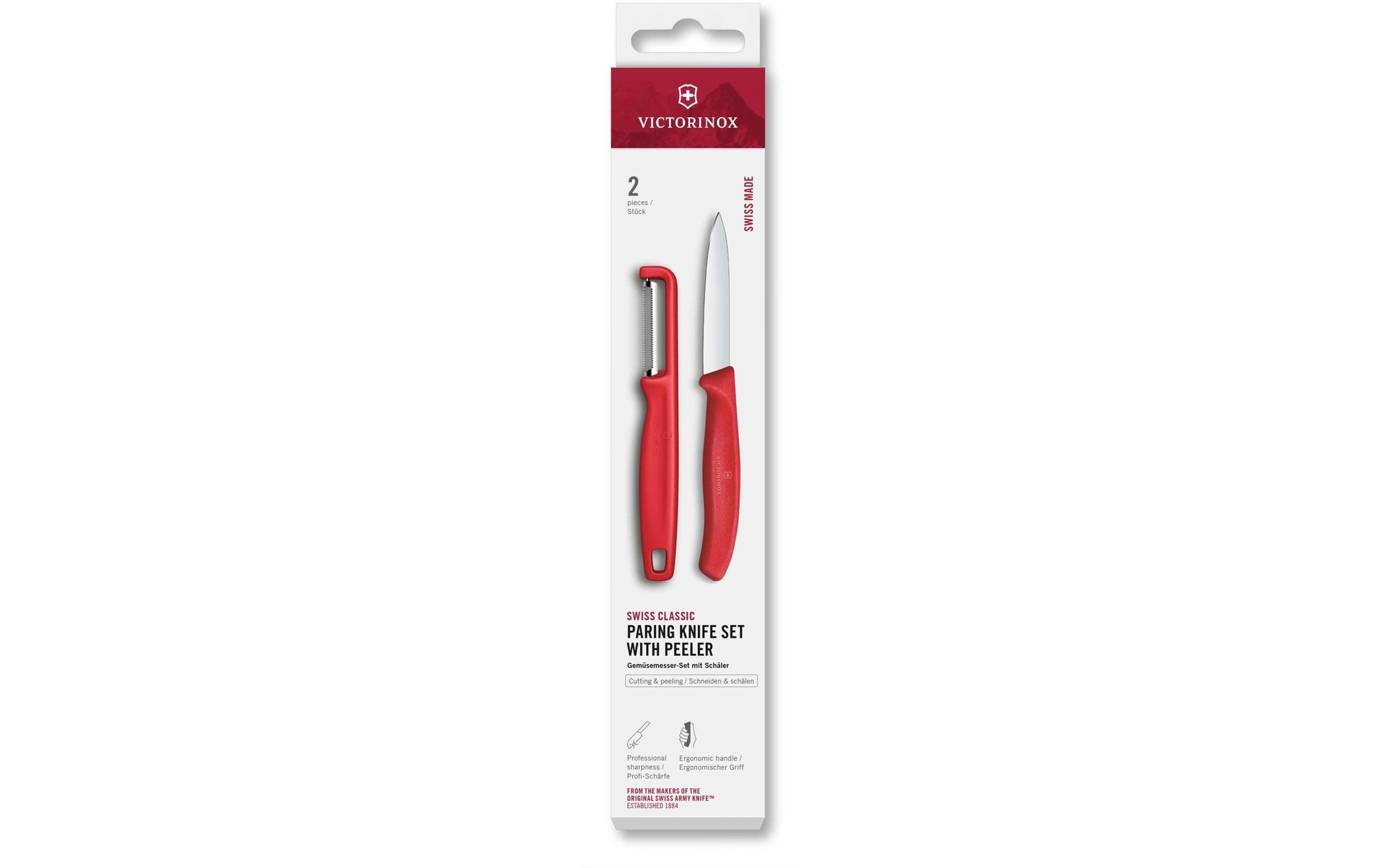 Victorinox Classic – Gemüsemesser-Set 2-teilig, 8 cm Klinge, Edelstahl/Polypropylen (PP), Rot