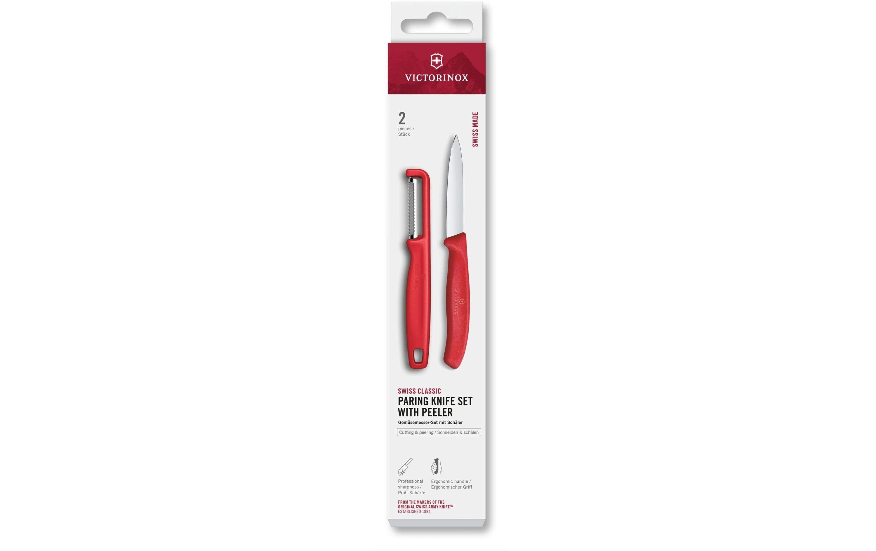 Victorinox Classic – Gemüsemesser-Set 2-teilig, 8 cm Klinge, Edelstahl/Polypropylen (PP), Rot