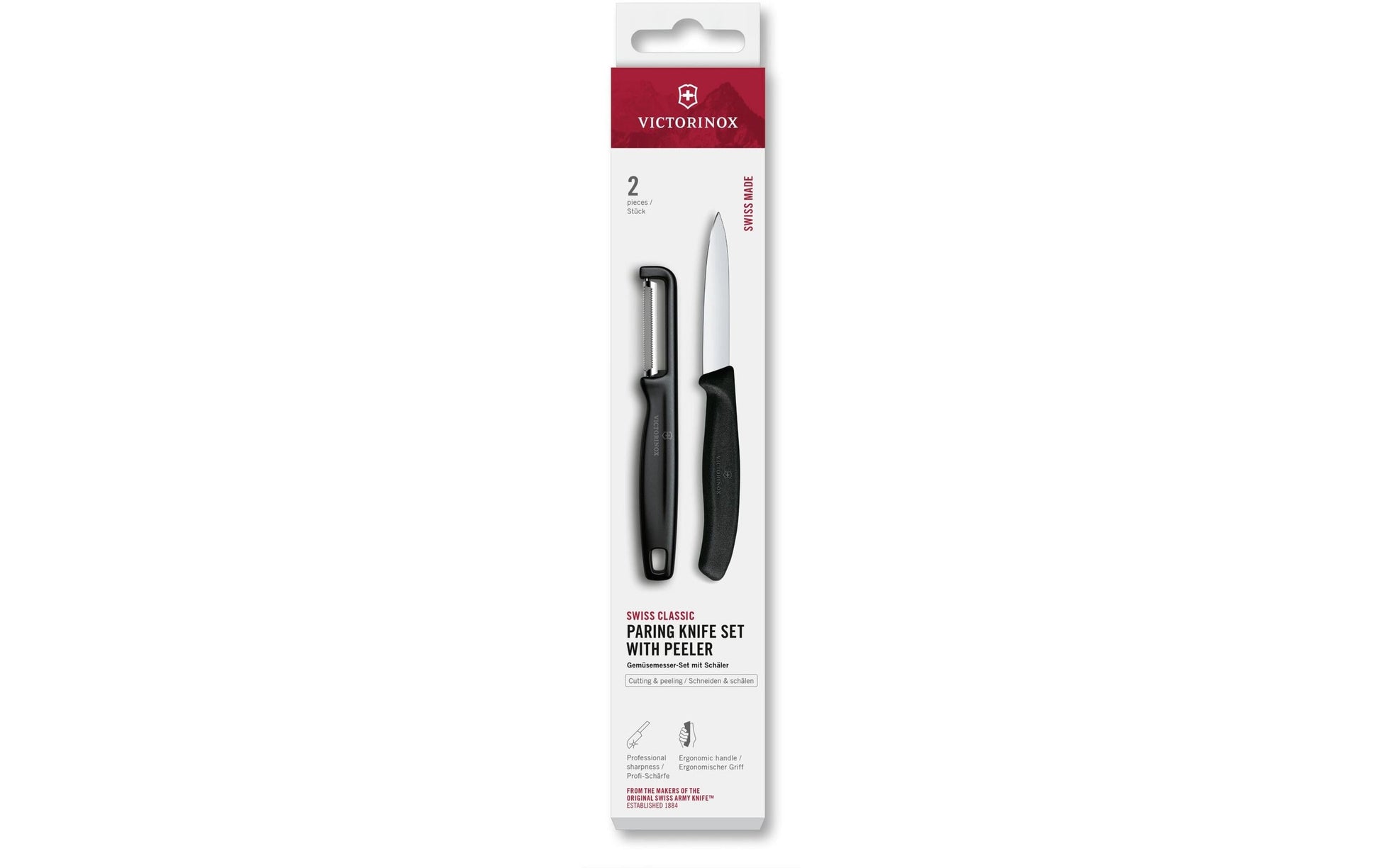 Victorinox 2-teiliges Messerset, 8 cm Edelstahlklingen, Polypropylen (PP) Griff, Schwarz