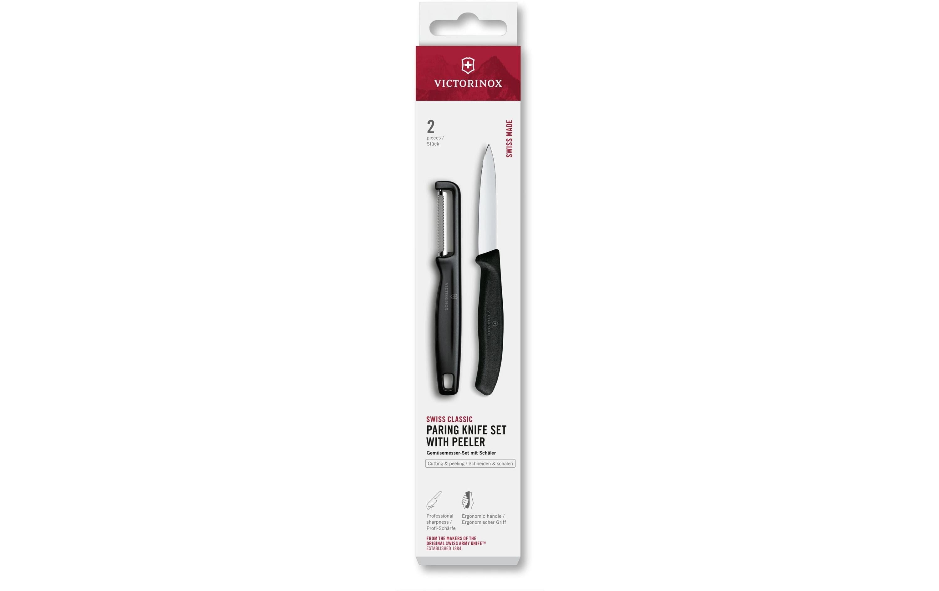 Victorinox 2-teiliges Messerset, 8 cm Edelstahlklingen, Polypropylen (PP) Griff, Schwarz