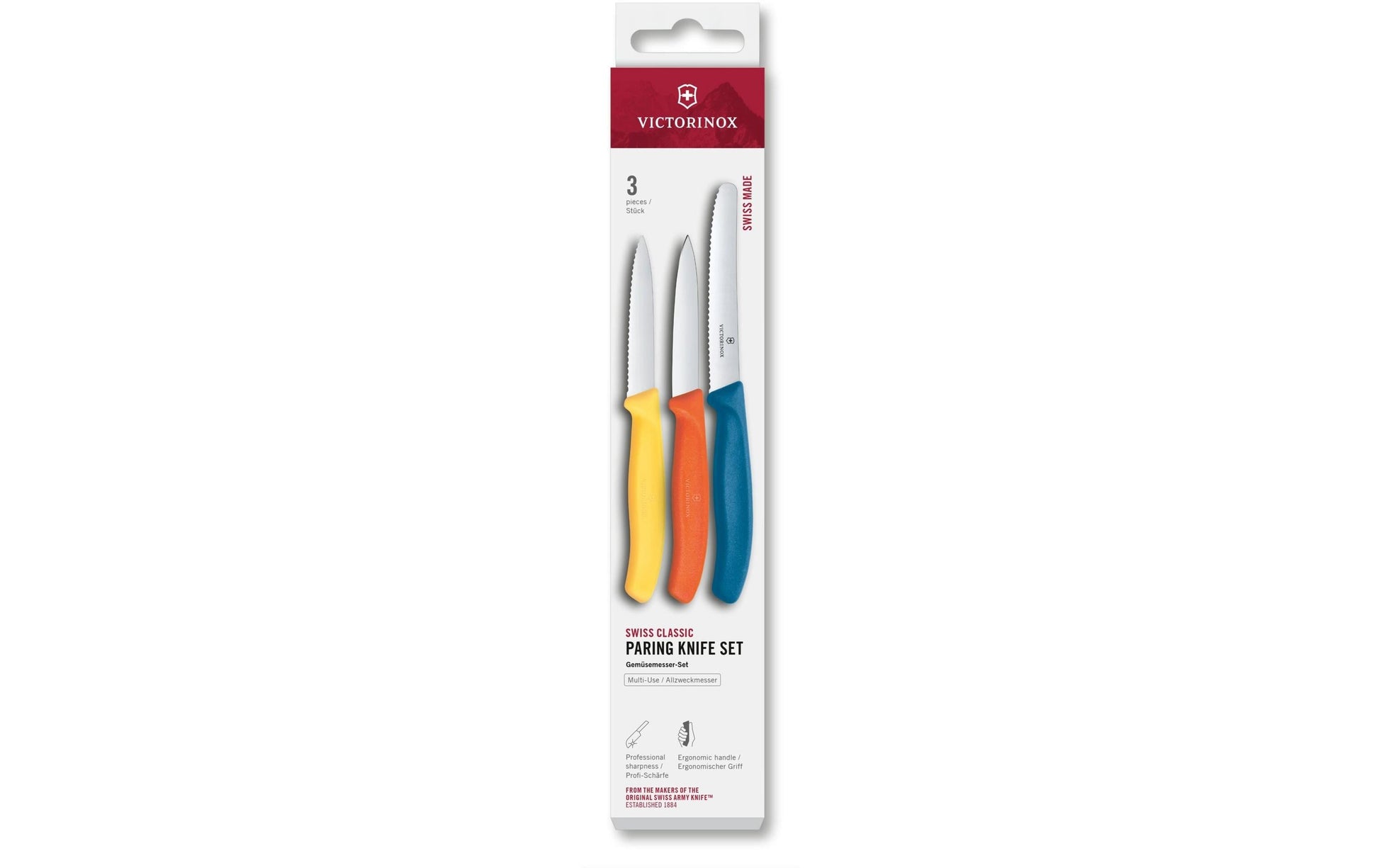Victorinox 3-teiliges Messerset, Gemüsemesser 8/10/11 cm, Edelstahl, Polypropylen (PP), Mehrfarbig