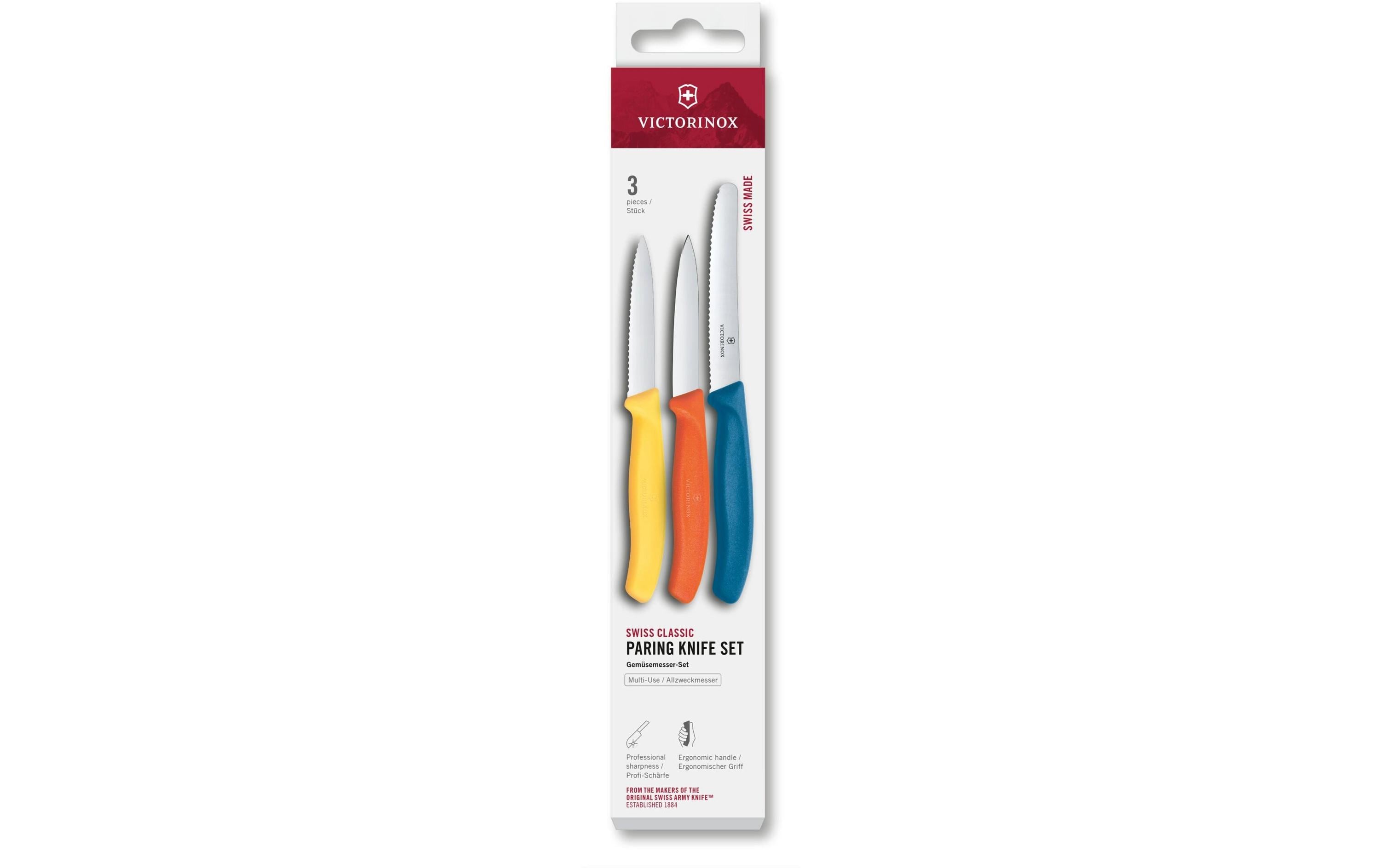 Victorinox 3-teiliges Messerset, Gemüsemesser 8/10/11 cm, Edelstahl, Polypropylen (PP), Mehrfarbig