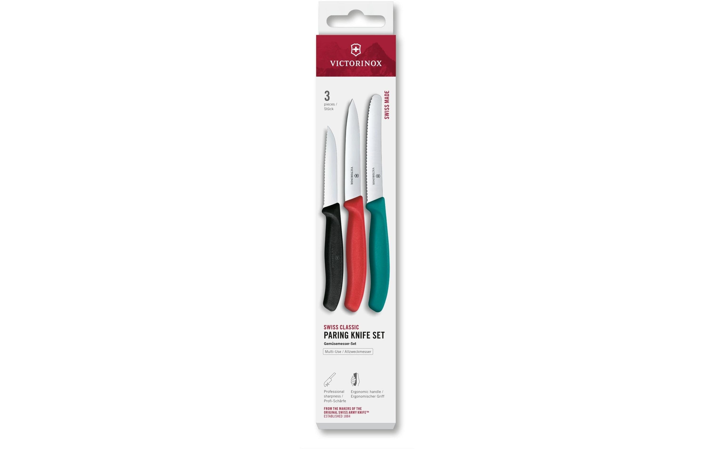 Victorinox 3-teiliges Messerset, Klingen 8/10/11 cm, Edelstahlklingen, Polypropylen-Griff, mehrfarbig