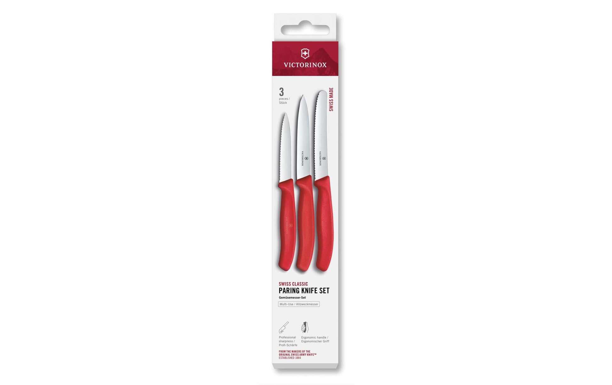 Victorinox Gemüsemesser-Set 3-teilig, Edelstahlklingen, Polypropylen (PP), Rot