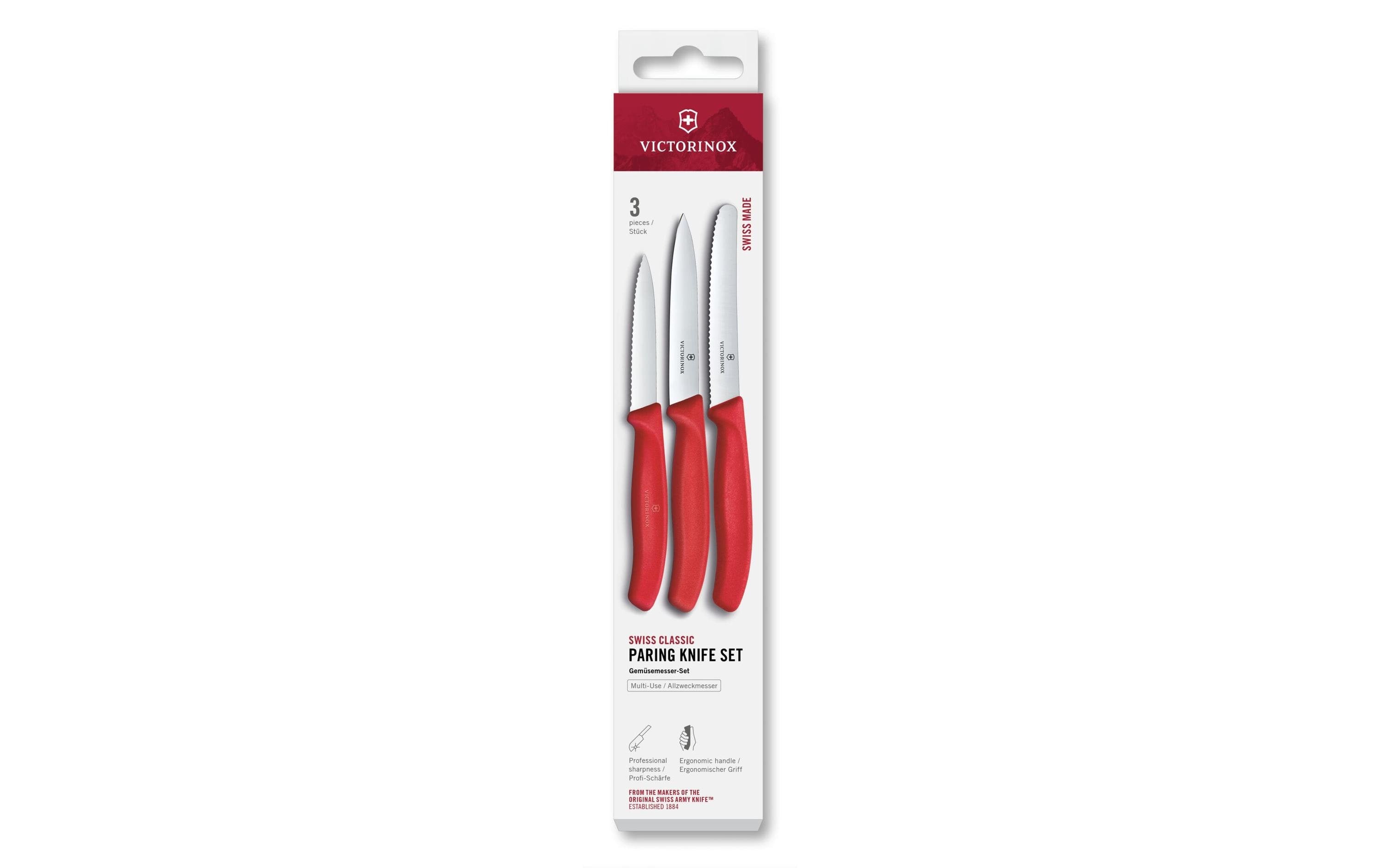 Victorinox Gemüsemesser-Set 3-teilig, Edelstahlklingen, Polypropylen (PP), Rot