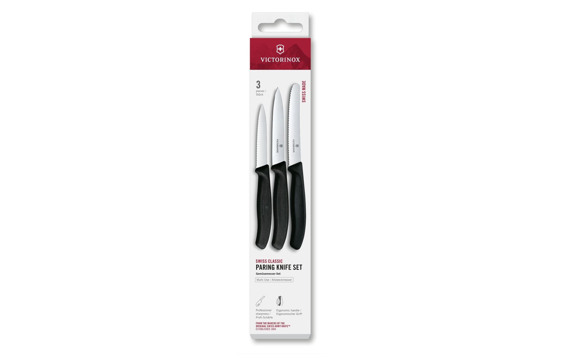 Victorinox Gemüsemesser-Set 3-teilig, 8/10/11 cm, Edelstahlklingen, Griff Polypropylen (PP), Schwarz