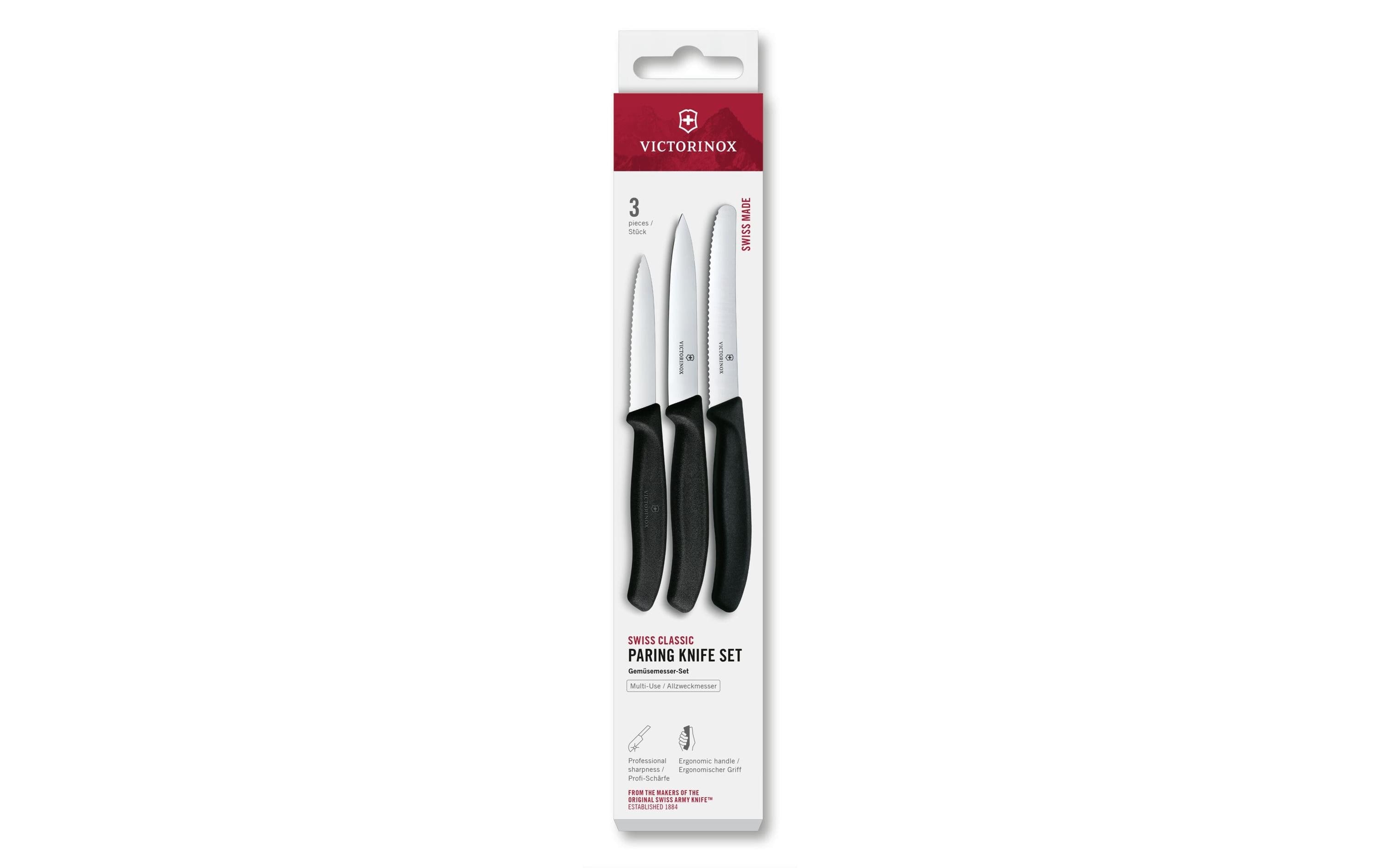 Victorinox Gemüsemesser-Set 3-teilig, 8/10/11 cm, Edelstahlklingen, Griff Polypropylen (PP), Schwarz