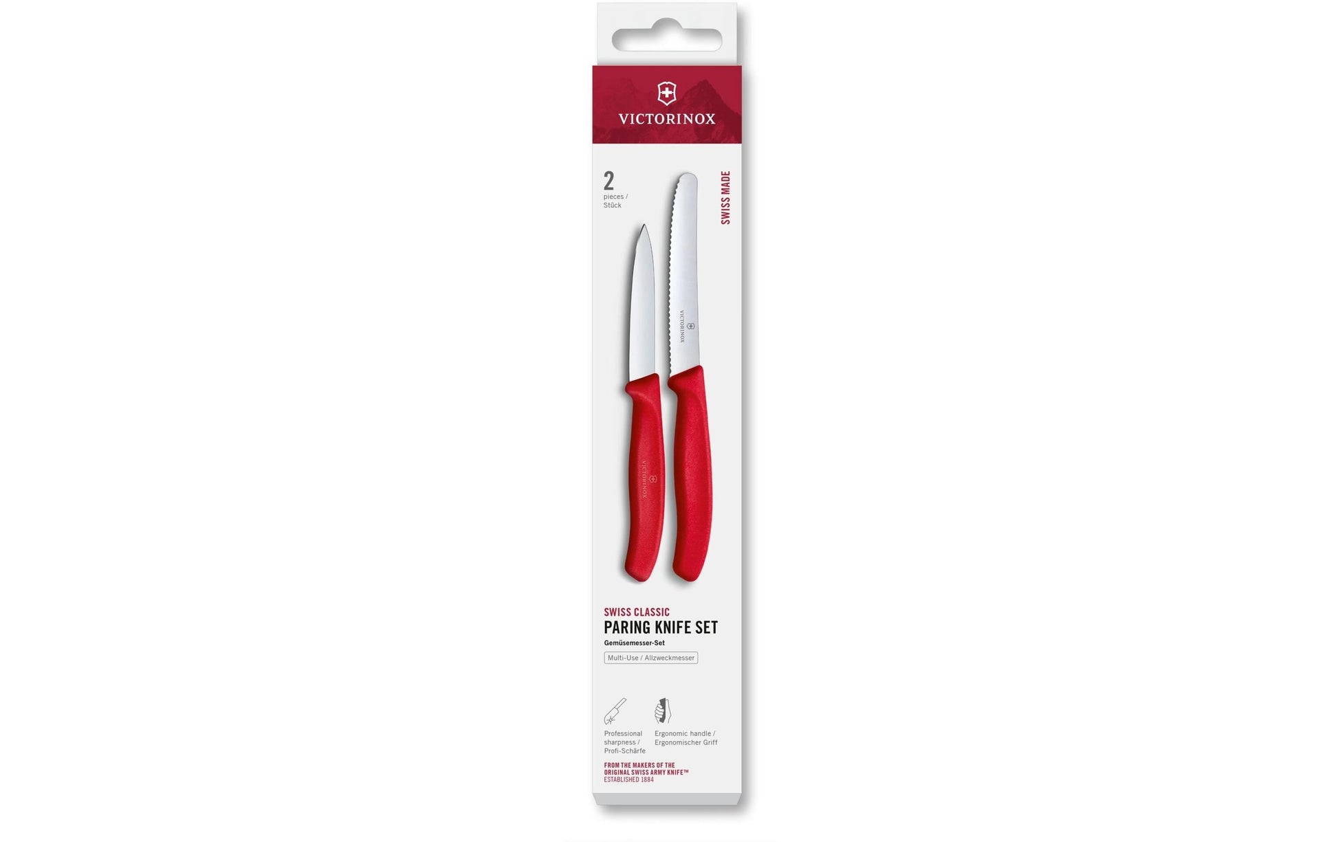 Victorinox Gemüsemesser 11 cm, Edelstahlklinge, Griff Polypropylen (PP), Rot, 2-teilig