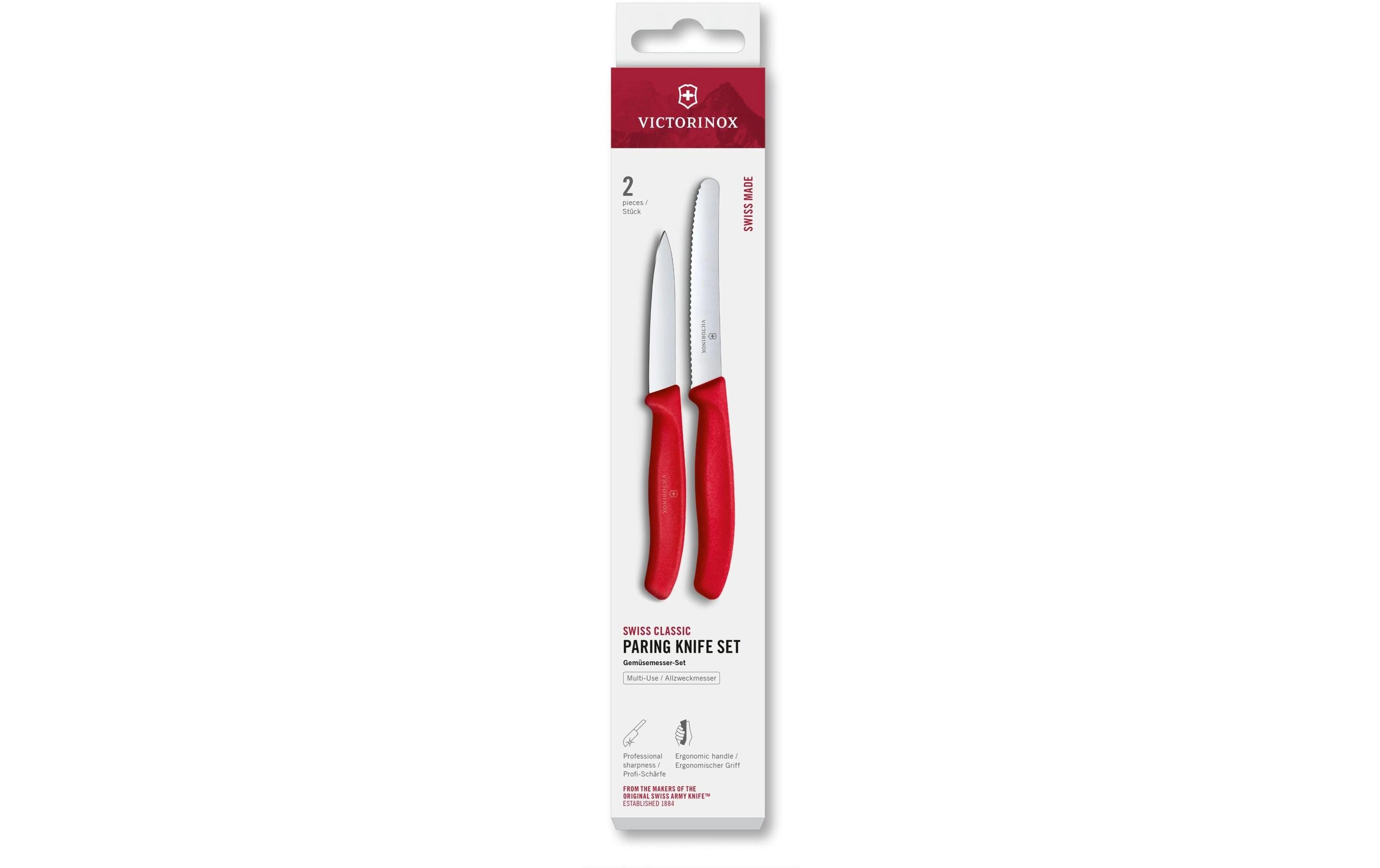 Victorinox Gemüsemesser 11 cm, Edelstahlklinge, Griff Polypropylen (PP), Rot, 2-teilig