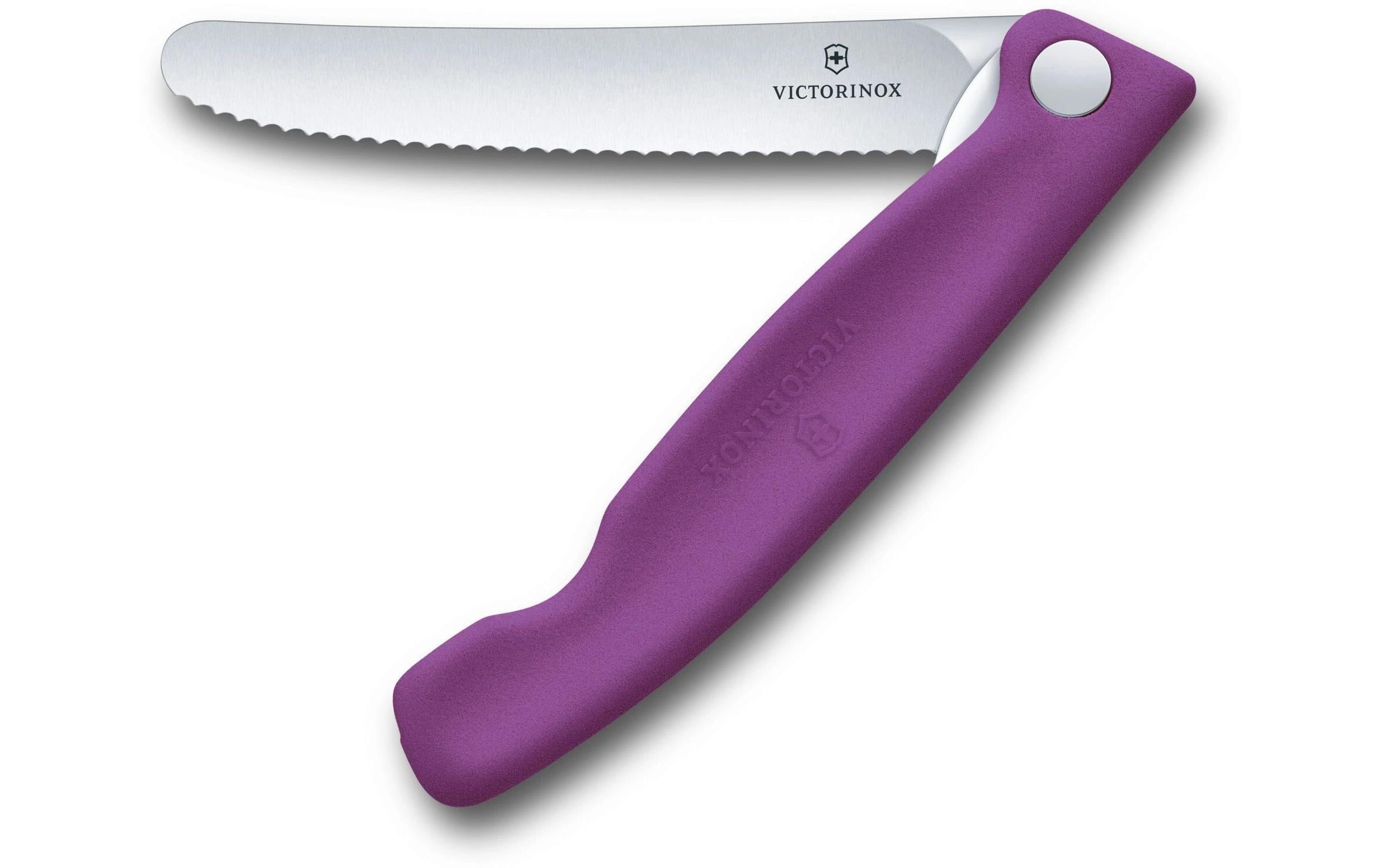 Victorinox Klassisches Klappmesser – 11 cm, Wellenschliff, Edelstahl, Griff Polypropylen, Violett