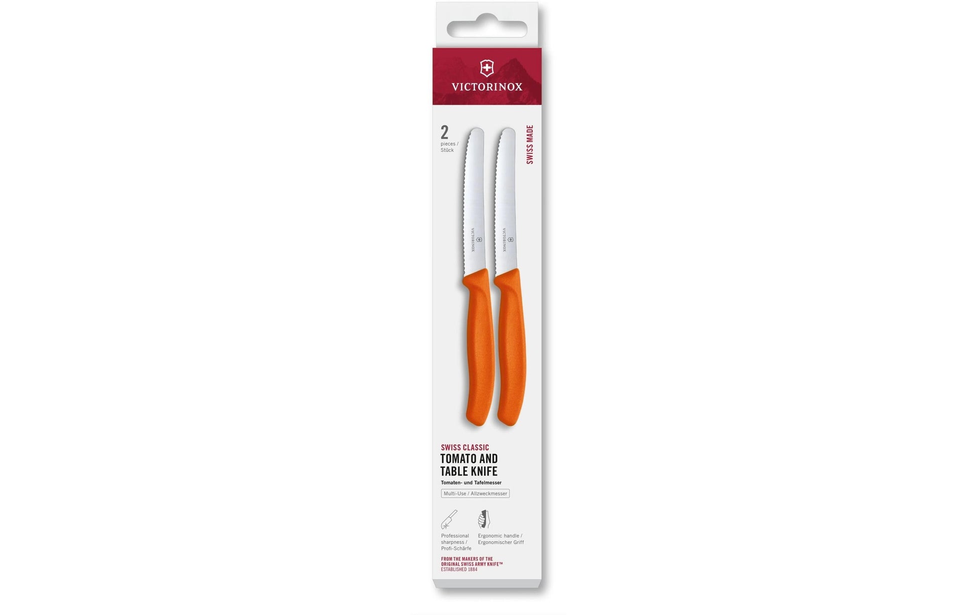 Victorinox Classic Tafelmesser – 2er-Set, 11 cm, Wellenschliff, Edelstahl, Griff Polypropylen, Orange