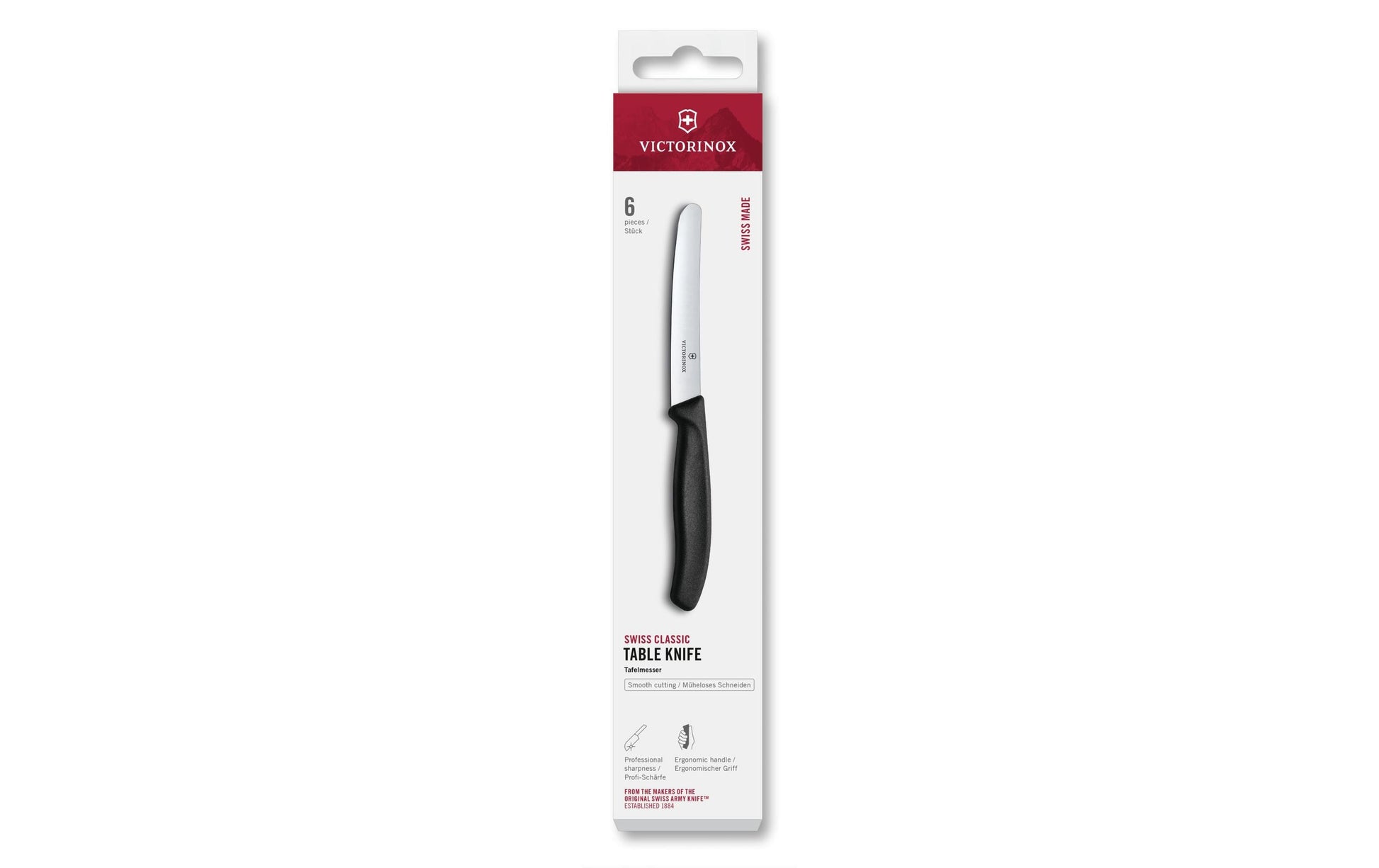 Victorinox Tafelmesser – Stahl, glatt, 11 cm, schwarz, spülmaschinenfest, 6 Stk.