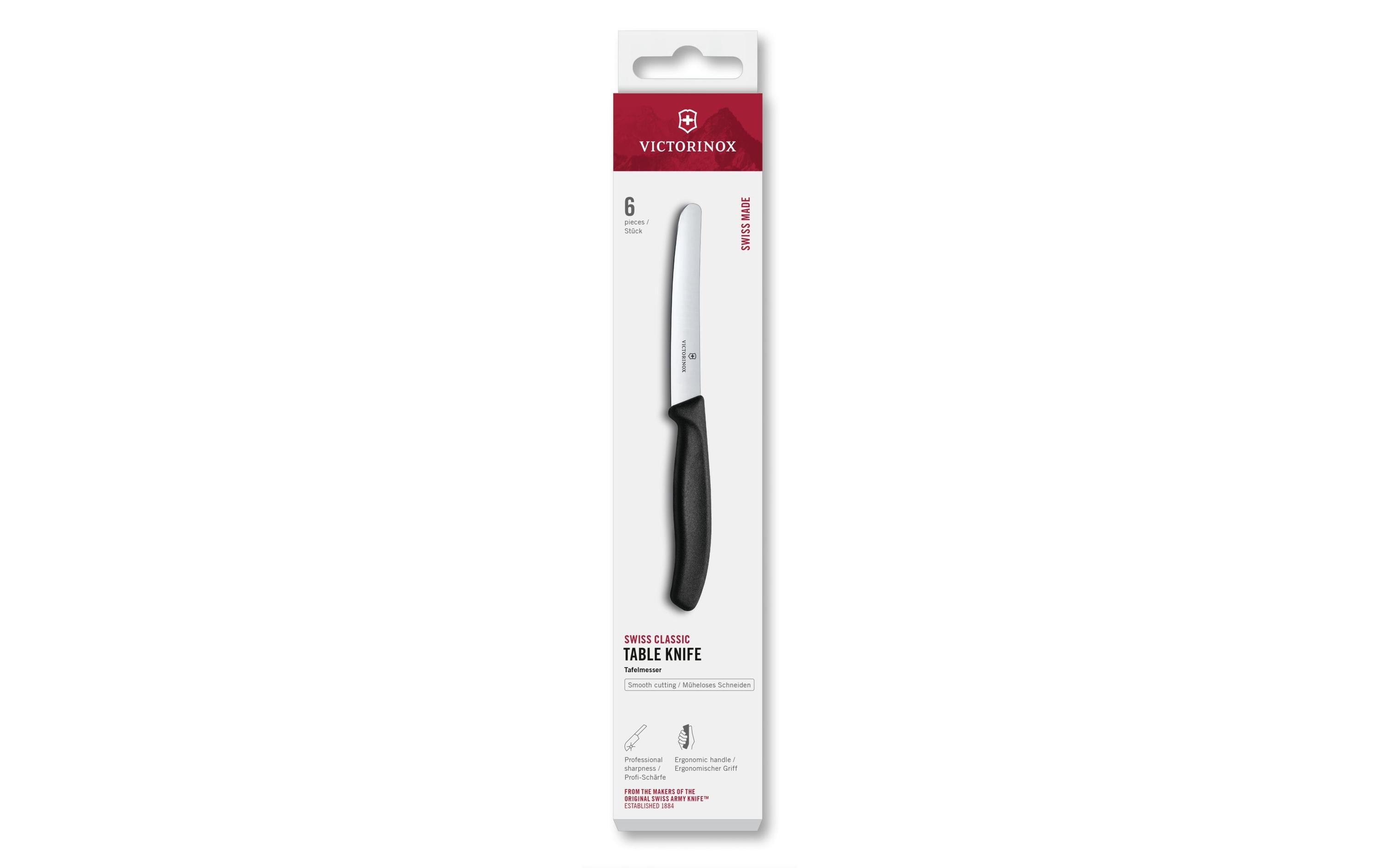 Victorinox Tafelmesser – Stahl, glatt, 11 cm, schwarz, spülmaschinenfest, 6 Stk.
