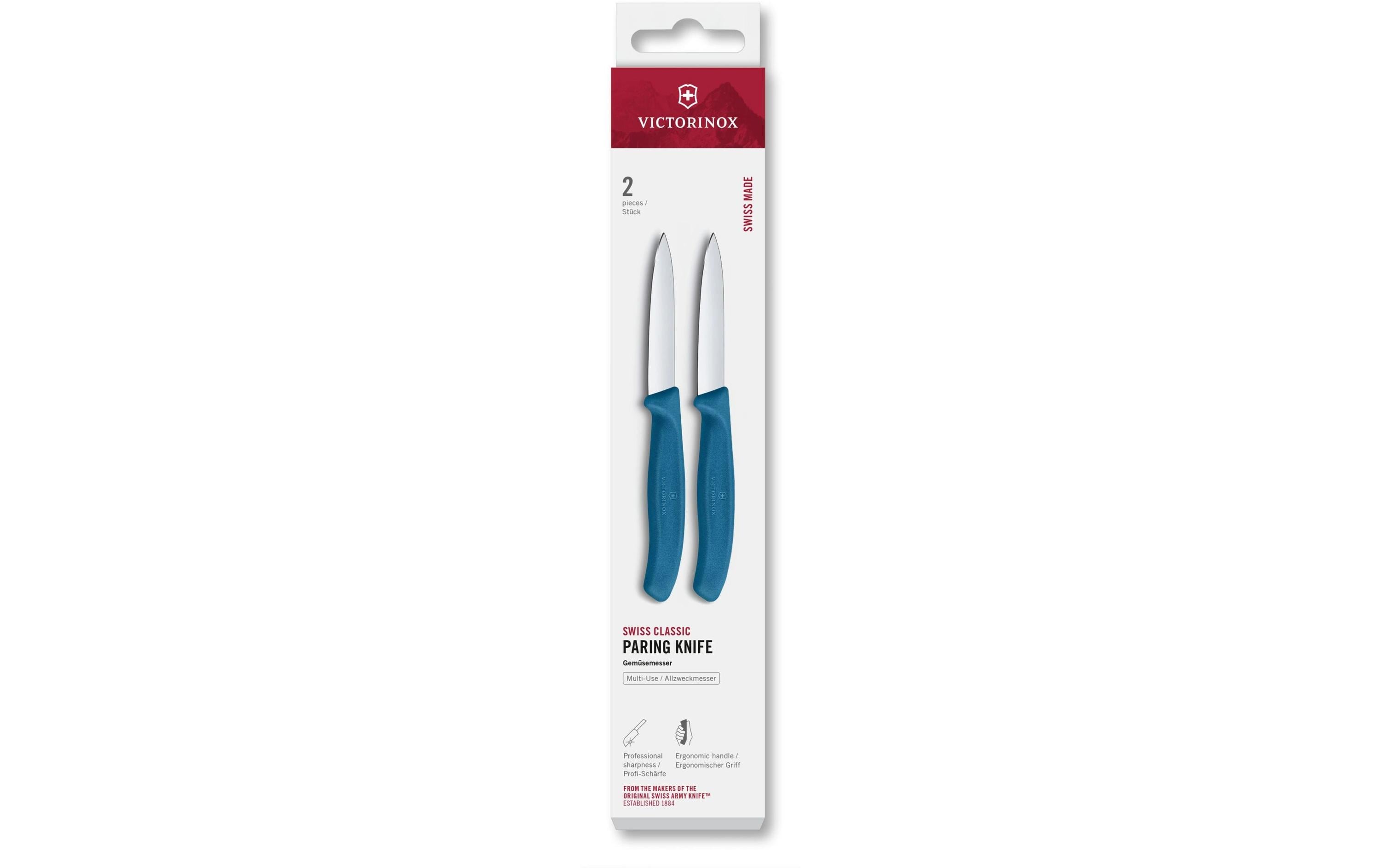 Victorinox Gemüsemesser 8 cm, Edelstahl, Griff Polypropylen (PP), Blau, 2-teilig