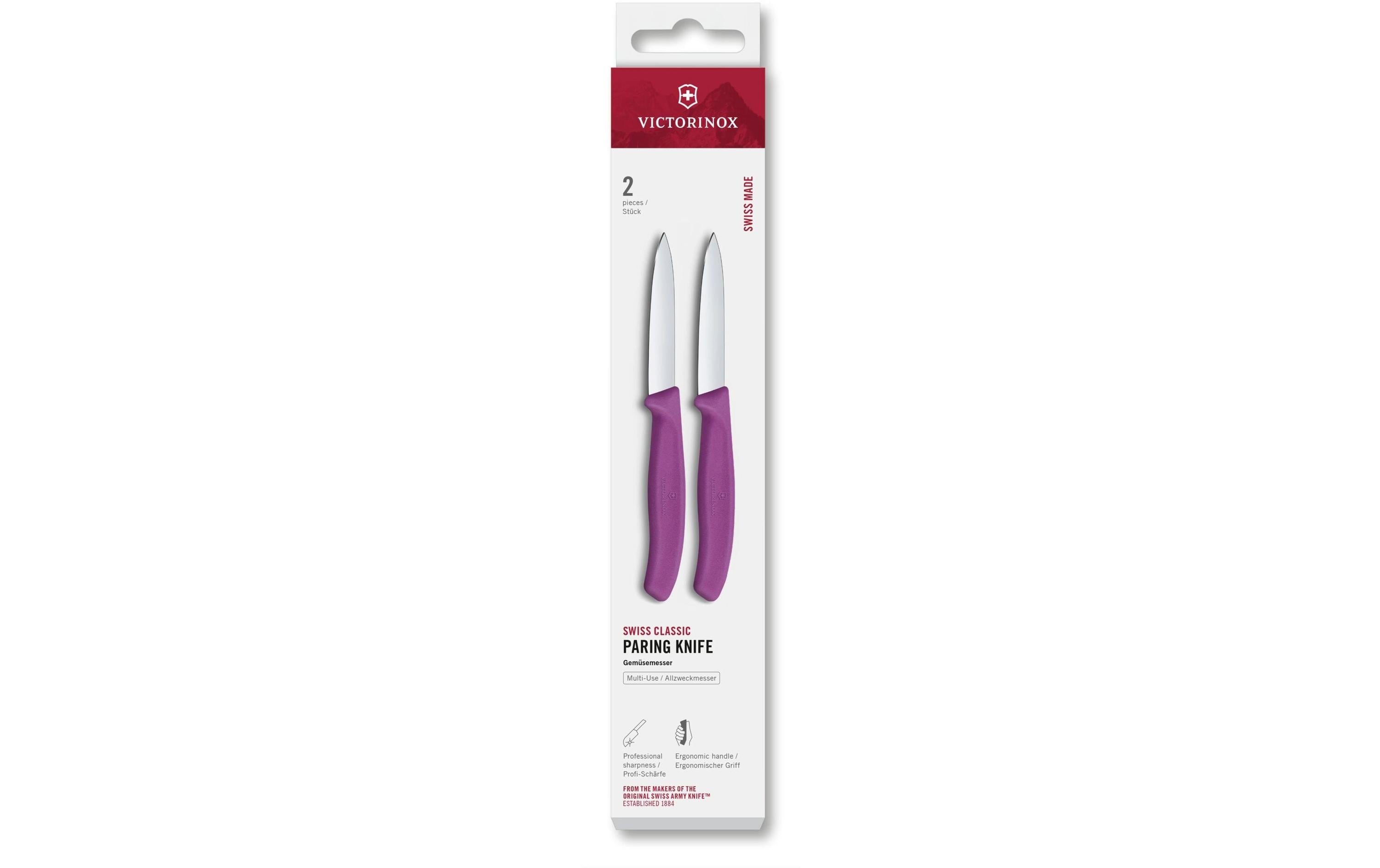 Victorinox Gemüsemesser 8 cm, Edelstahlklinge, Griff Polypropylen (PP), 2-teilig, Violett