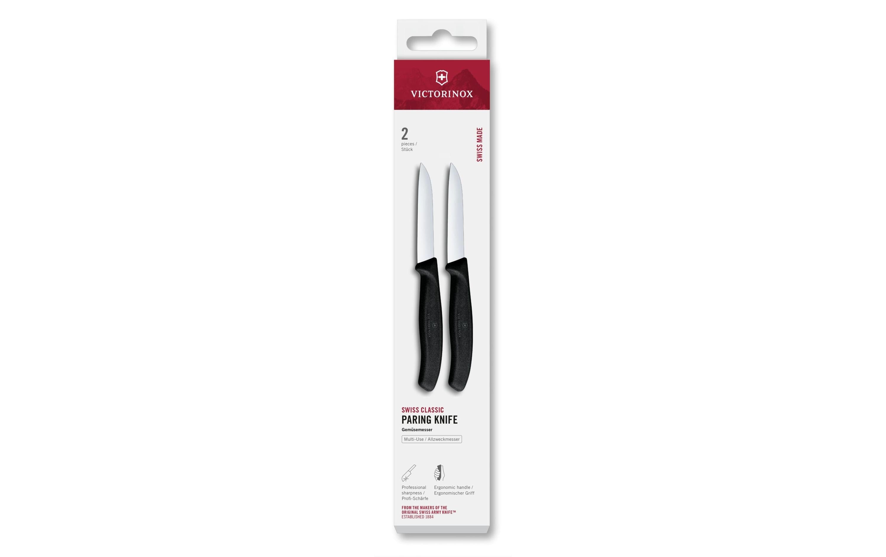 Victorinox Gemüsemesser 8 cm, Edelstahlklinge, Griff Polypropylen, Schwarz, 2-teilig