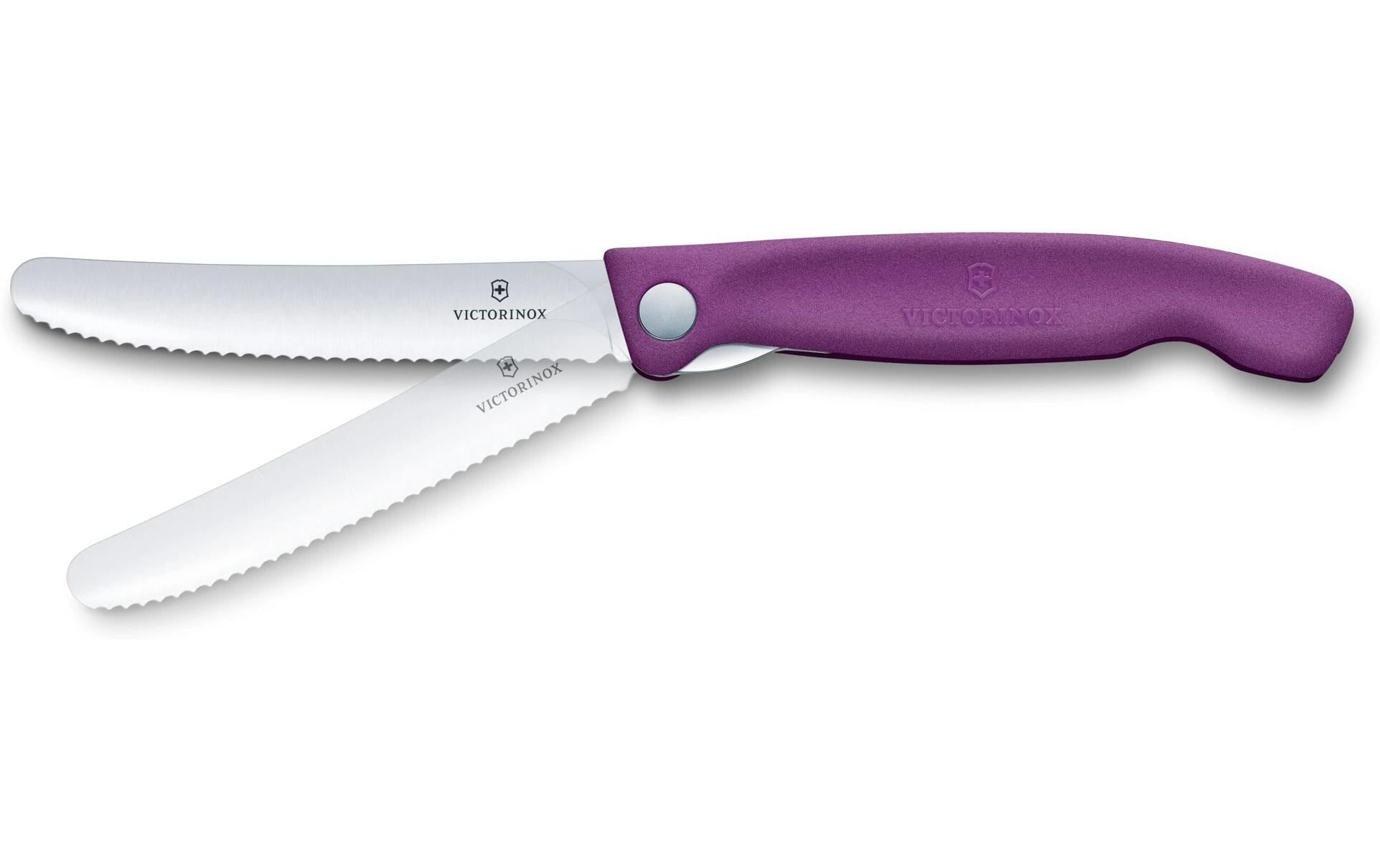 Victorinox Klassisches Klappmesser – 11 cm, Wellenschliff, Edelstahl, Griff Polypropylen, Violett