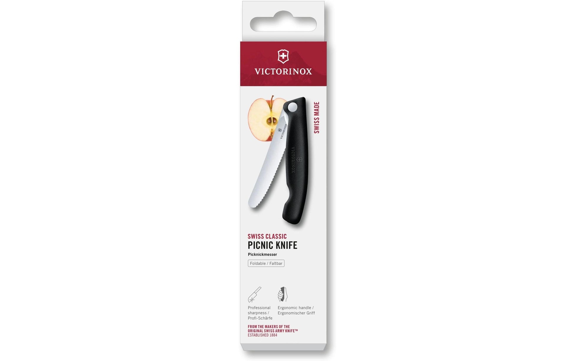 Victorinox Klassisches Picknickmesser – Klappmesser 110 mm, Wellenschliff, Schwarz