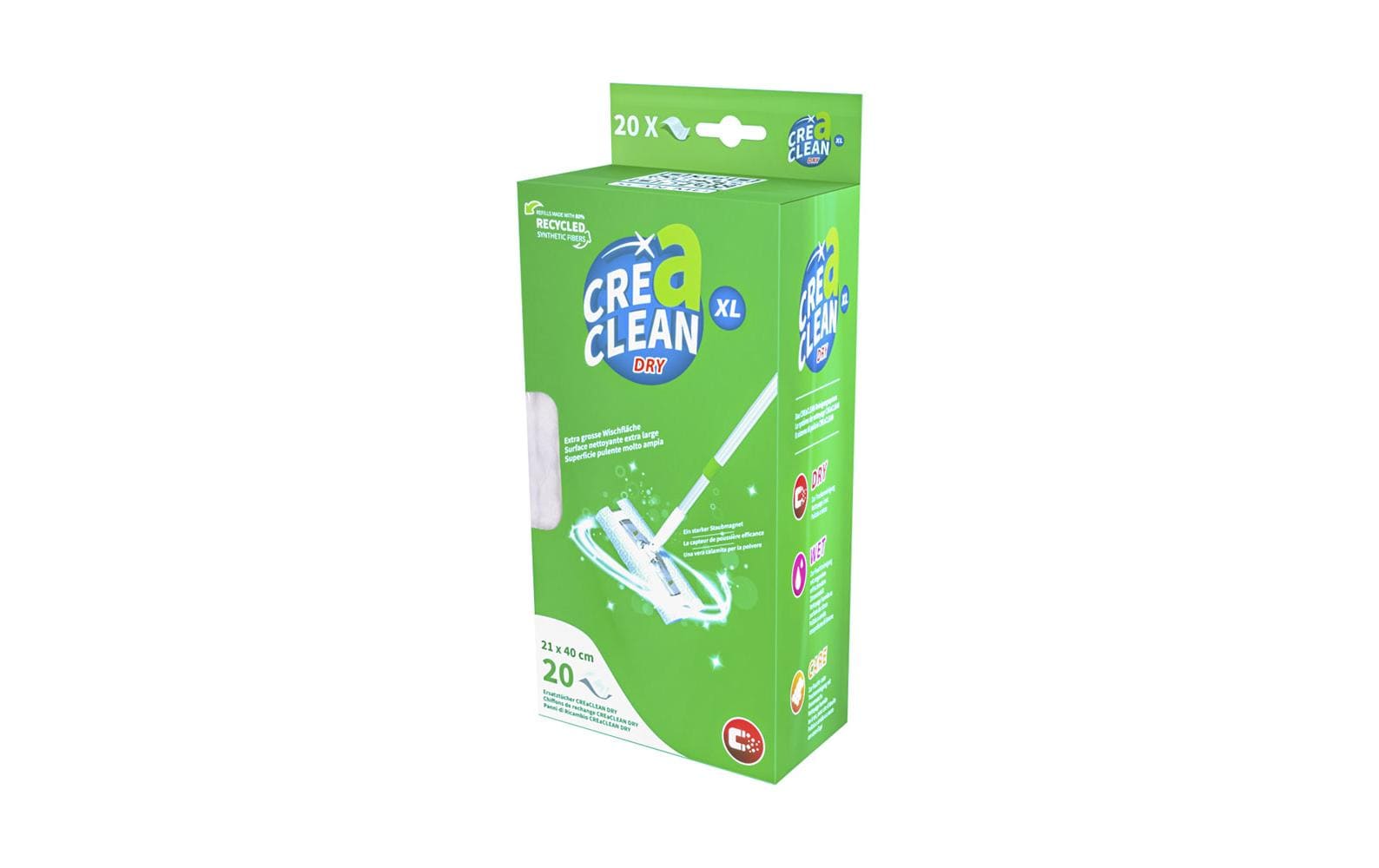 CREaCLEAN Ersatztücher Dry XL – Polyester – 40 × 21 cm – Weiss – 20 Stk.