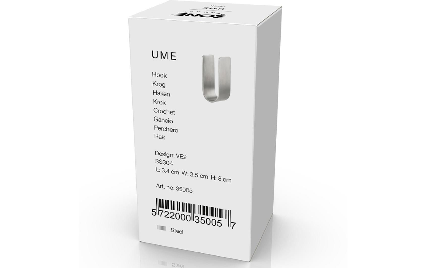 Zone Denmark Haken Ume – Edelstahl, 3,5×3,4×8 cm, Silber