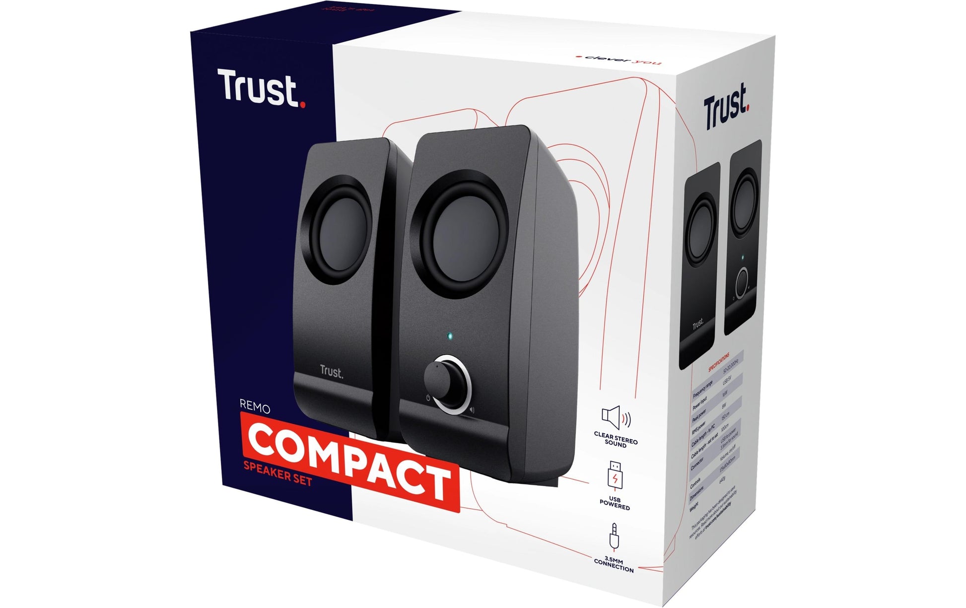 Trust Remo – PC-Lautsprecher-Set 2.0 – 8 W, 3,5 mm Klinke, USB, Schwarz