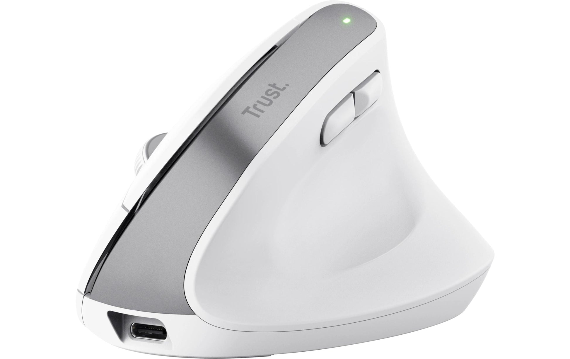 Trust Bayo+ – Vertikale Maus – Kabellos (Bluetooth/2,4 GHz), Rechtshänder, Weiss
