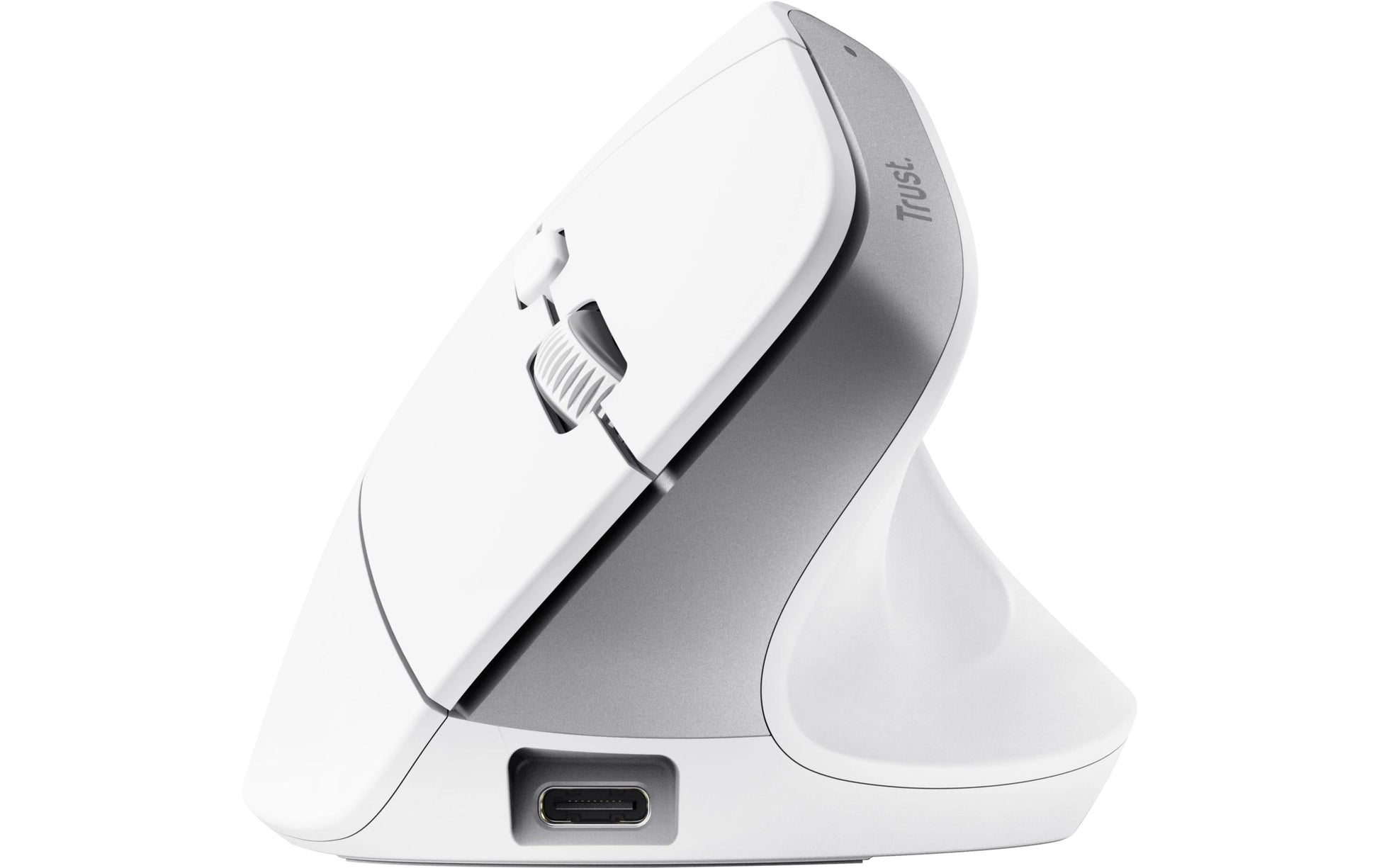 Trust Bayo+ – Vertikale Maus – Kabellos (Bluetooth/2,4 GHz), Rechtshänder, Weiss