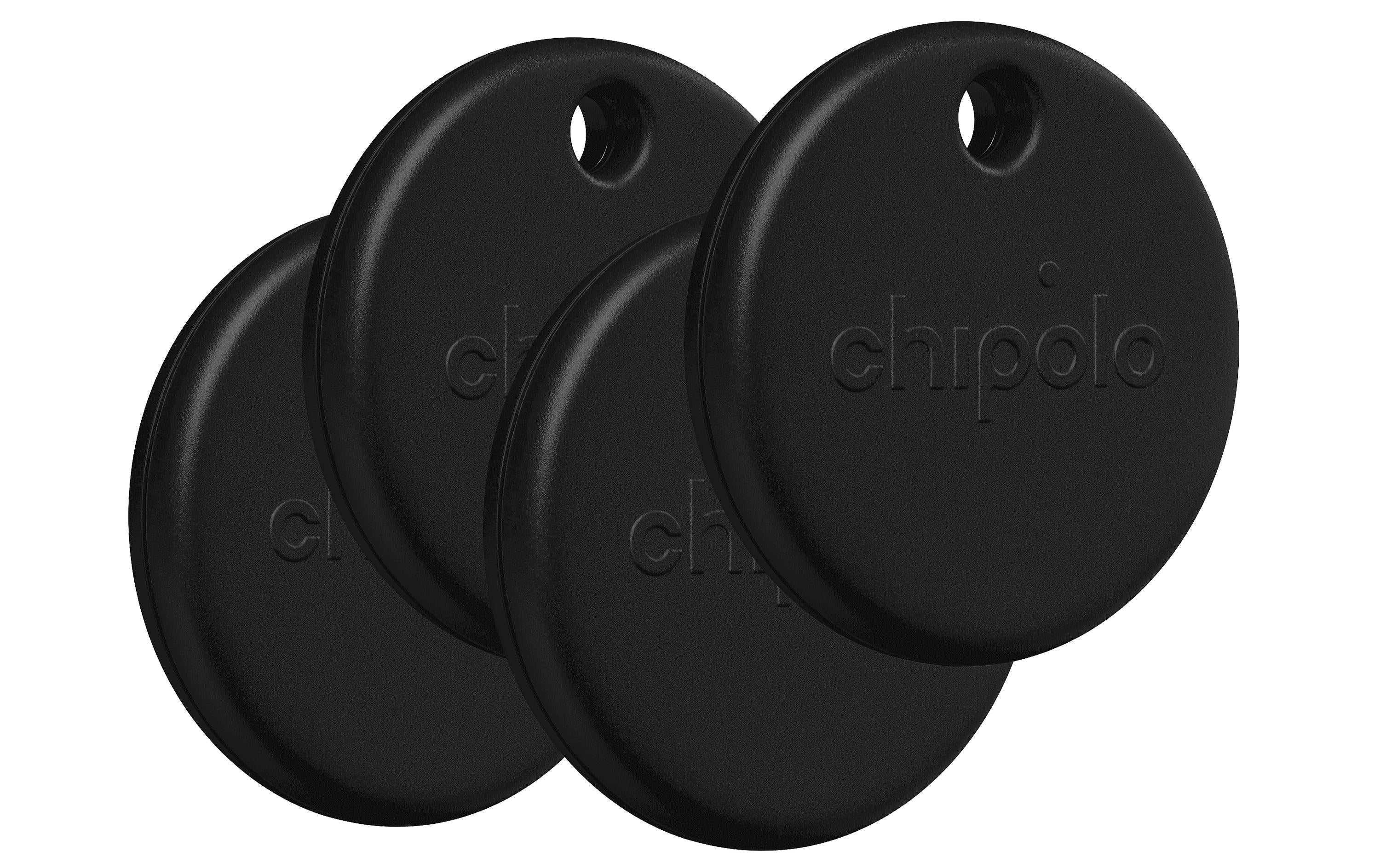 Chipolo POP Schlüsselanhänger – schwarz, Batterie CR2032, Höhe 7 mm, 4 Stk. – für Apple Find My-App