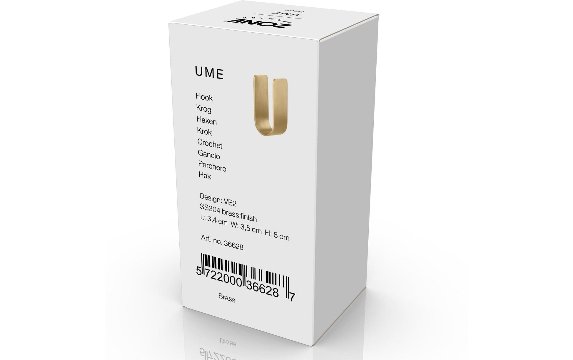 Zone Denmark Haken Ume – Messing, 3,5×3,4×8 cm, Gold