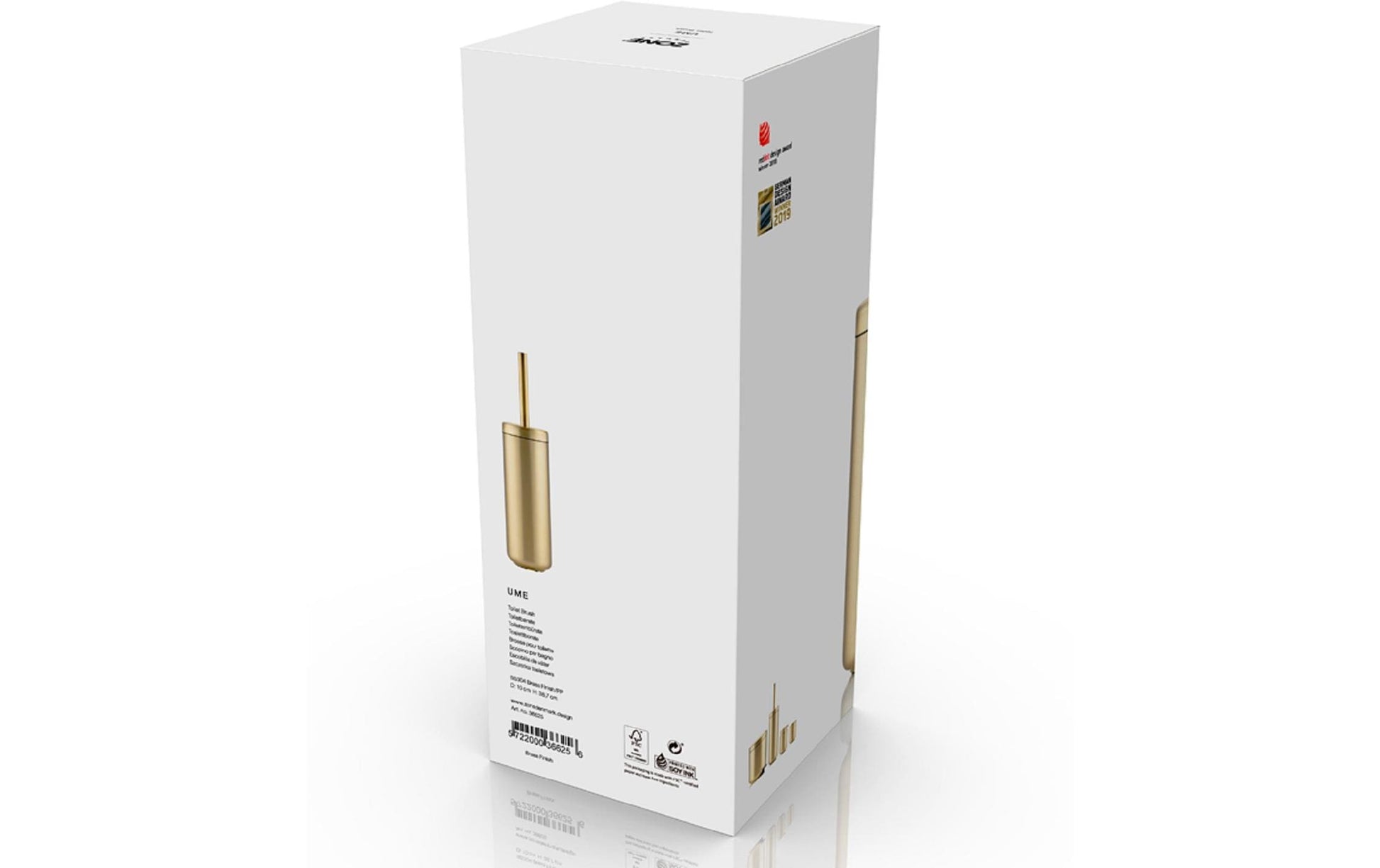Zone Denmark Ume – WC-Bürstenset – Stahl Gold, bodenstehend, mit Deckel, H 43 cm