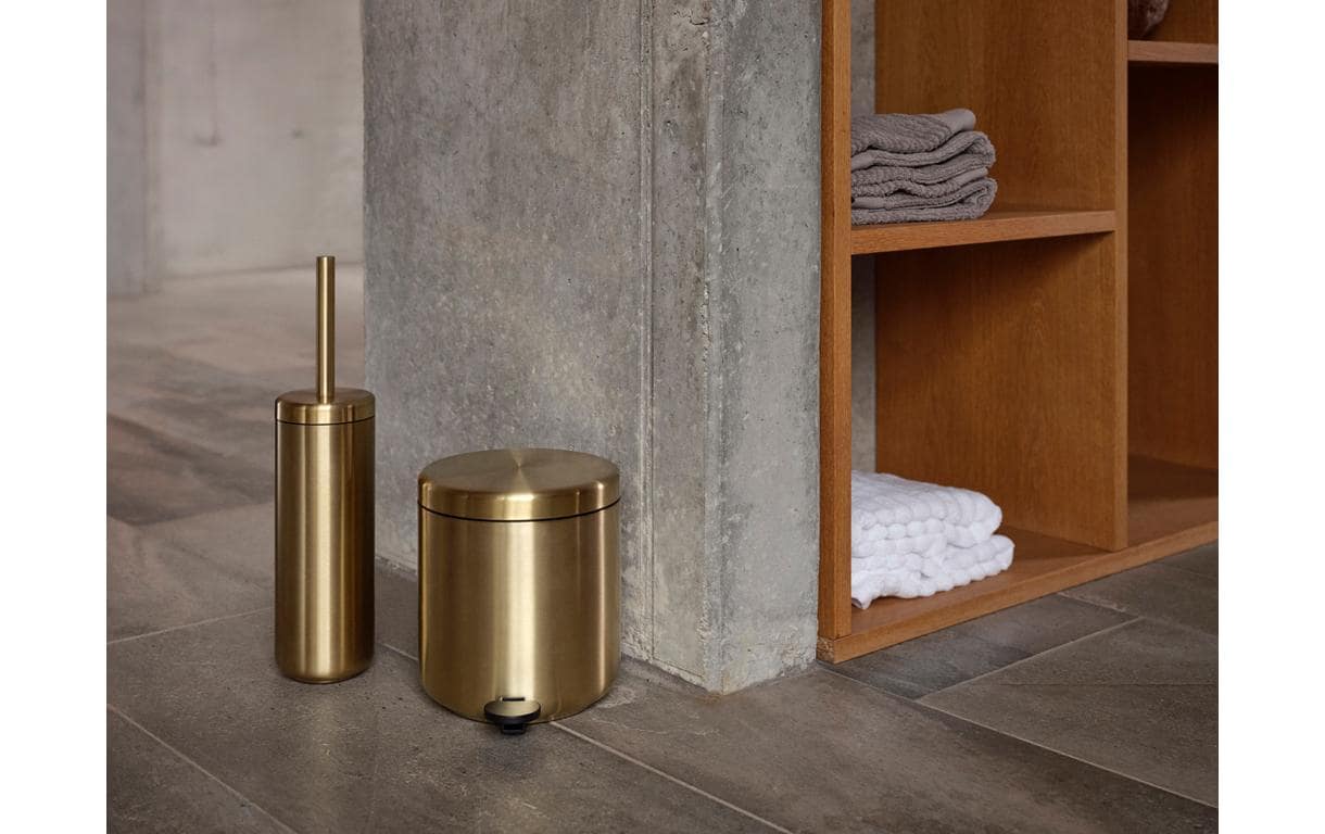 Zone Denmark Ume – WC-Bürstenset – Stahl Gold, bodenstehend, mit Deckel, H 43 cm
