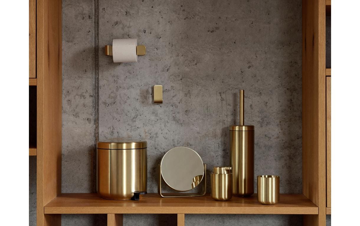 Zone Denmark Ume – WC-Bürstenset – Stahl Gold, bodenstehend, mit Deckel, H 43 cm