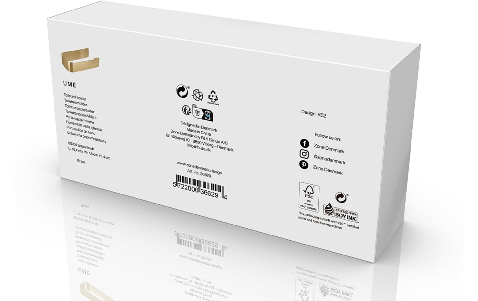Zone Denmark Toilettenpapierhalter – Messing, Gold, Wandmontiert, 7,6 × 16,4 × 4 cm