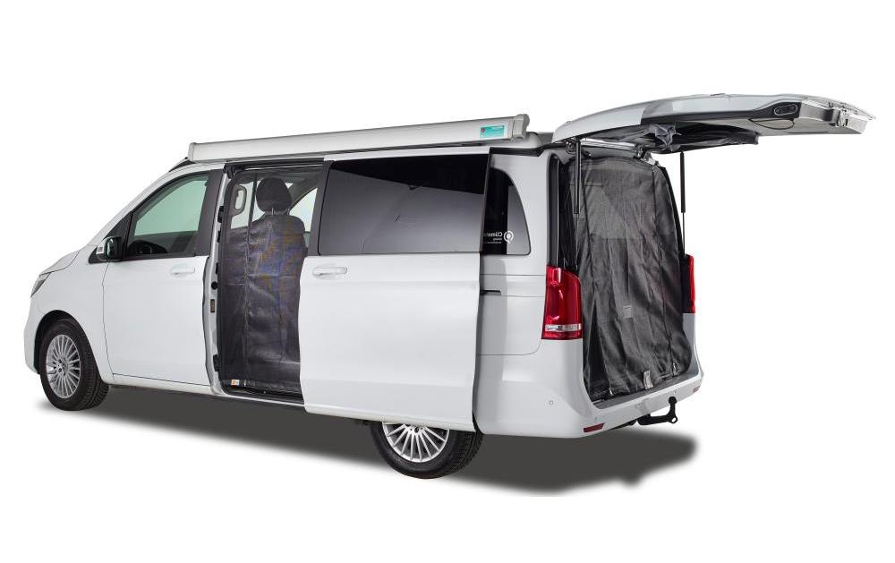 VanQuito Fliegengitter Tür – Schwarz – Fiberglas – Reissverschluss – für Mercedes-Benz (Fahrerseite links)
