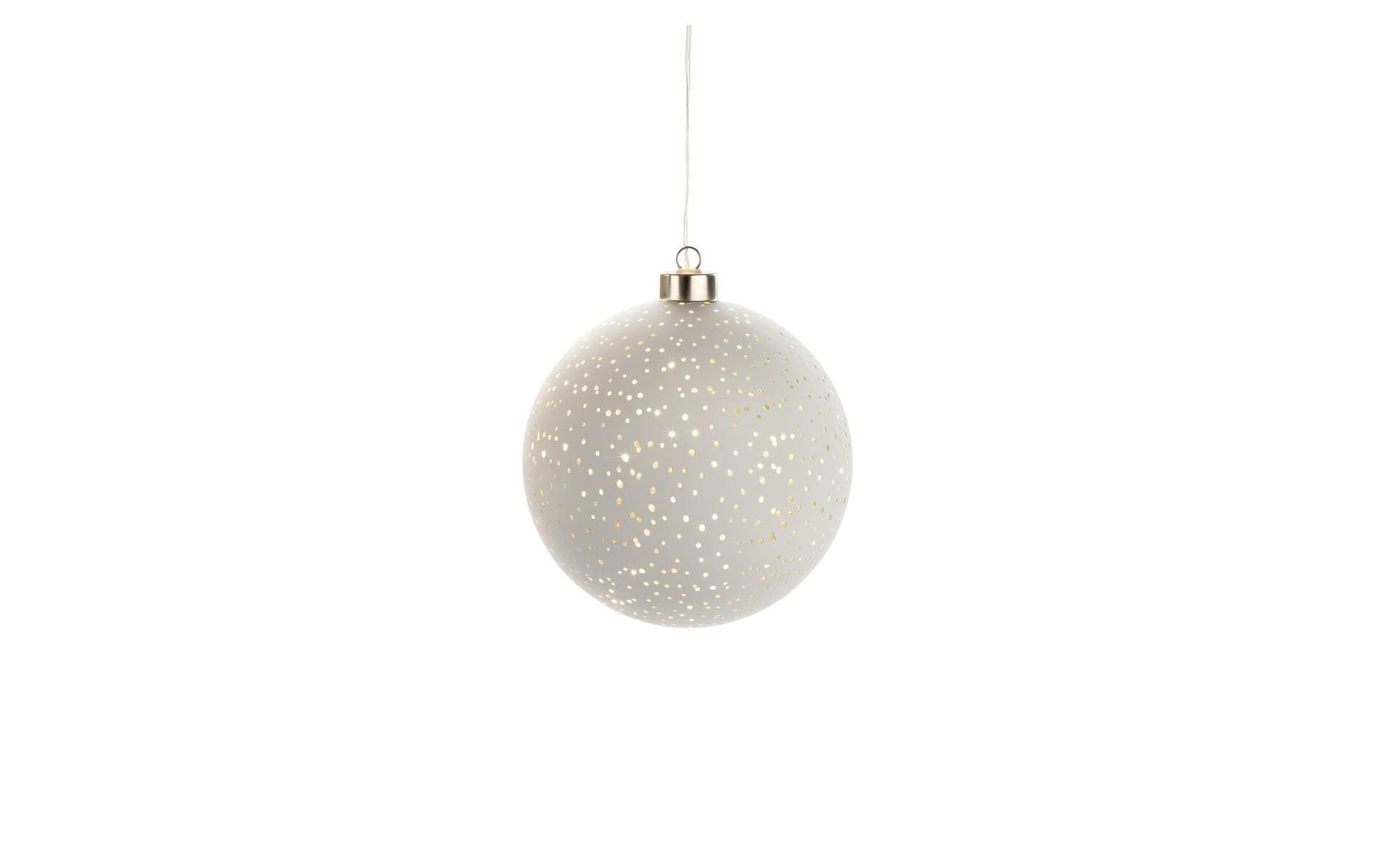 STT Glamour Ball Dekorationsfigur – Ø 15 cm – Glas, Weiss, Akku, 10 LEDs, Timer (6/18 h)