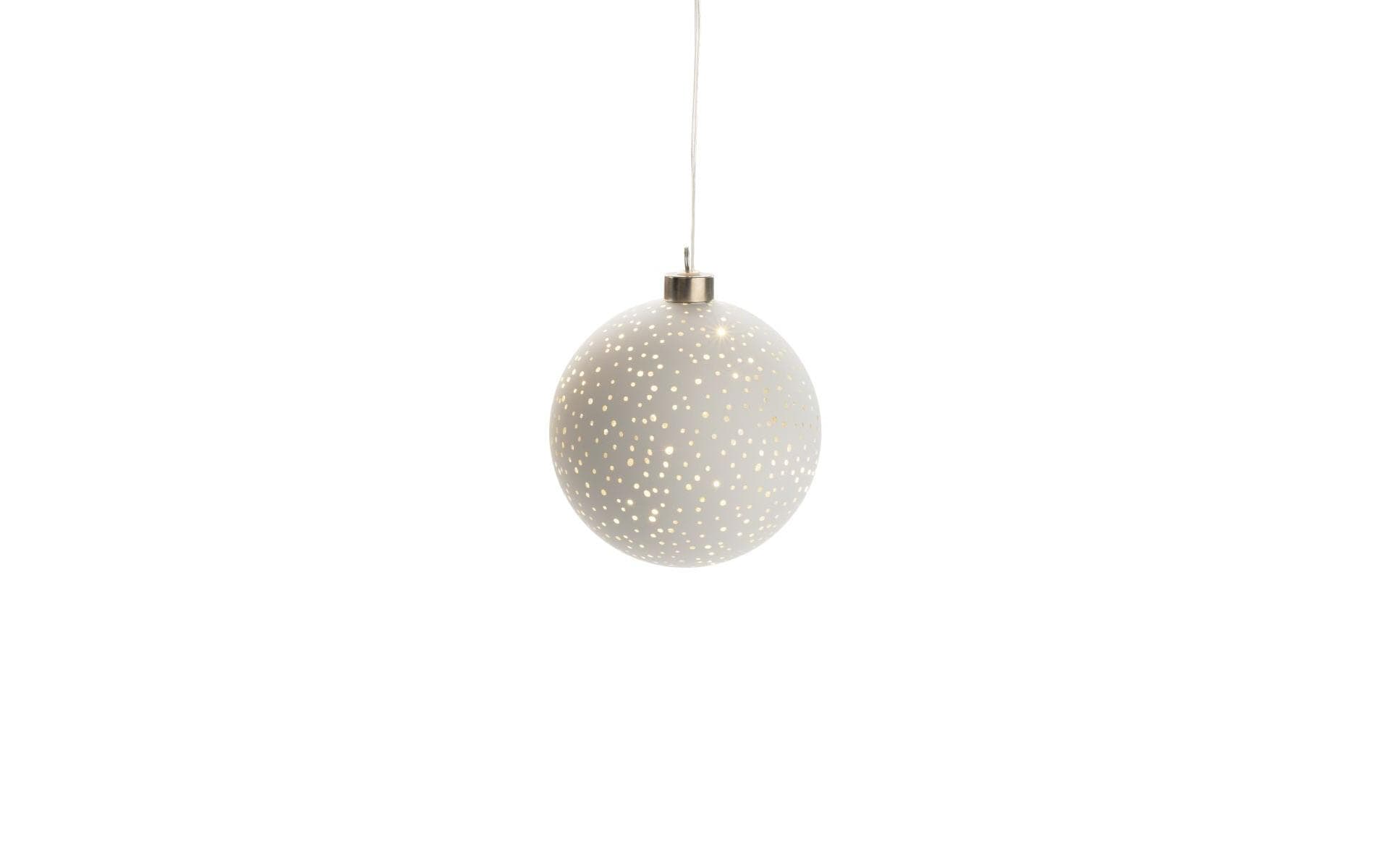 STT Dekorationskugel Glamour Ball – Ø 12 cm, Warmweiss, Batteriebetrieb, Timer 6/18 h, 3×AA, Weiss