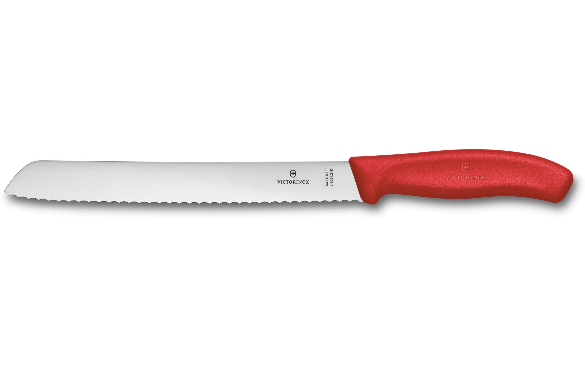 Victorinox Klassisches Brotmesser – Stahl, Wellenschliff, 21 cm, Rot