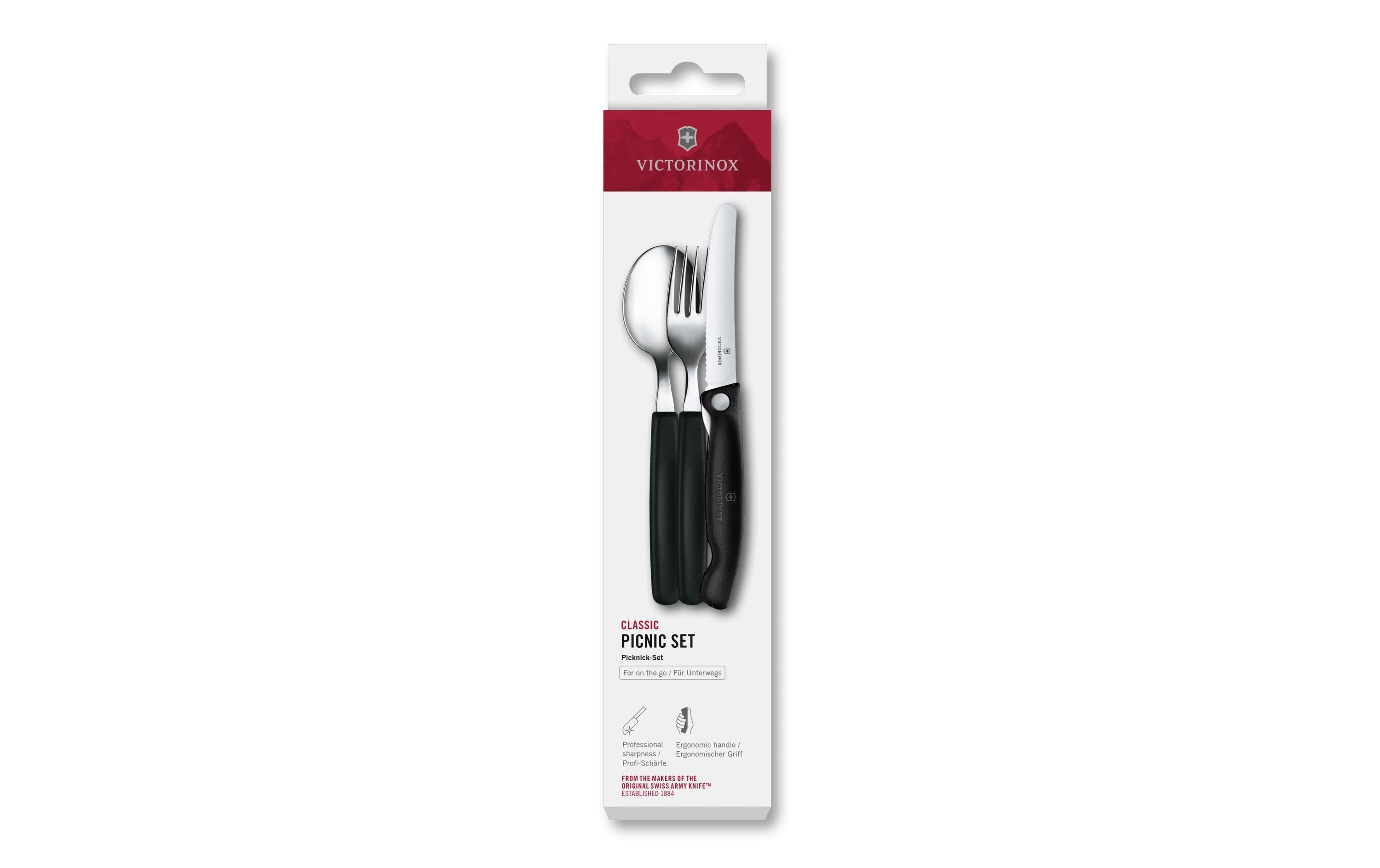 Victorinox Classic Lunchbox-Besteck – 3-teilig, 20,6 cm, Wellenschliff, Edelstahl, Griff Polypropylen