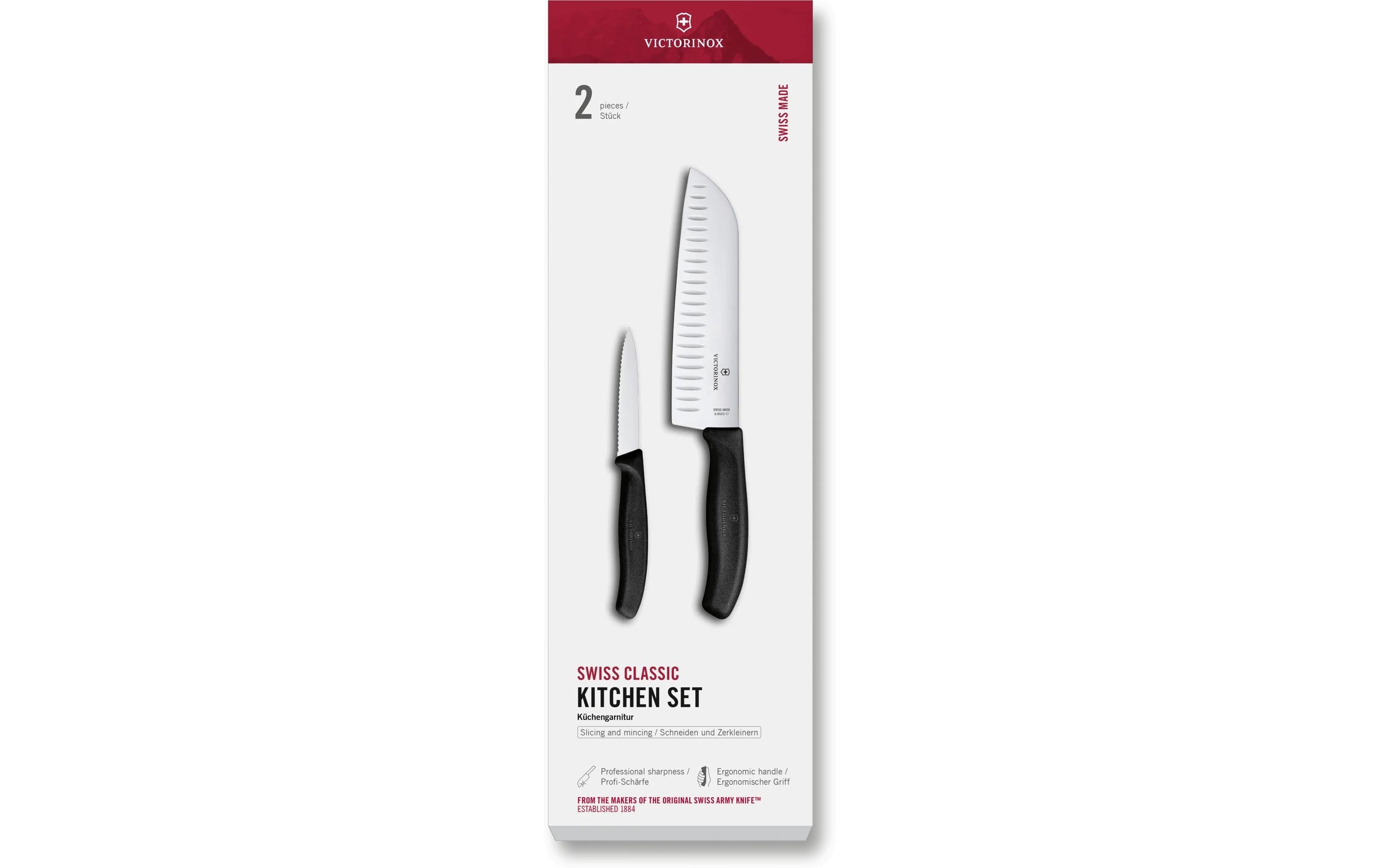 Victorinox Messer-Set Classic – Santoku- & Gemüsemesser, 17 cm Klinge – Stahl – Schwarz – 2-teilig