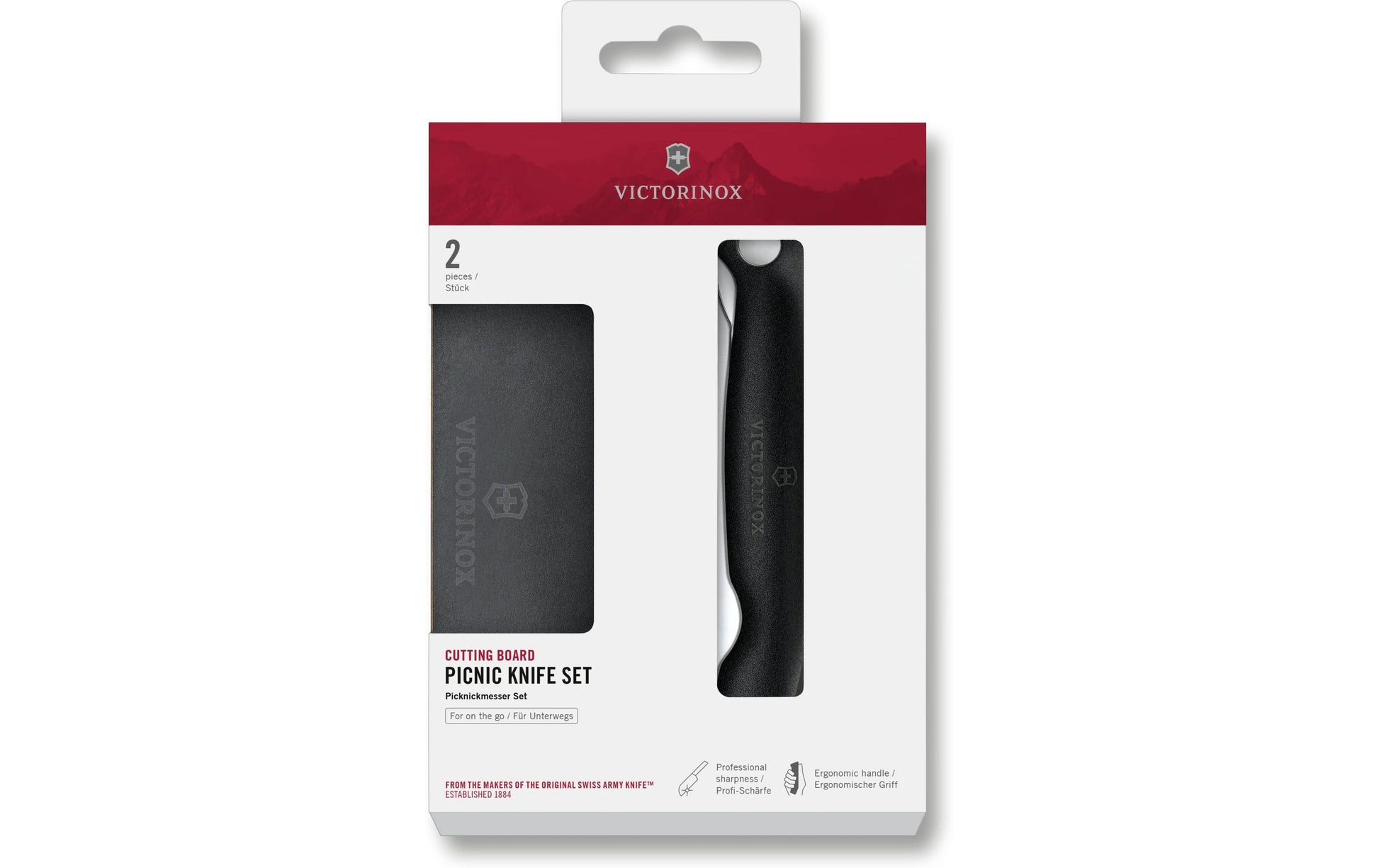 Victorinox Classic Schneidebrett-Set – mit Picknickmesser – schwarz – 12 × 0,6 × 16,4 cm – 2-teilig